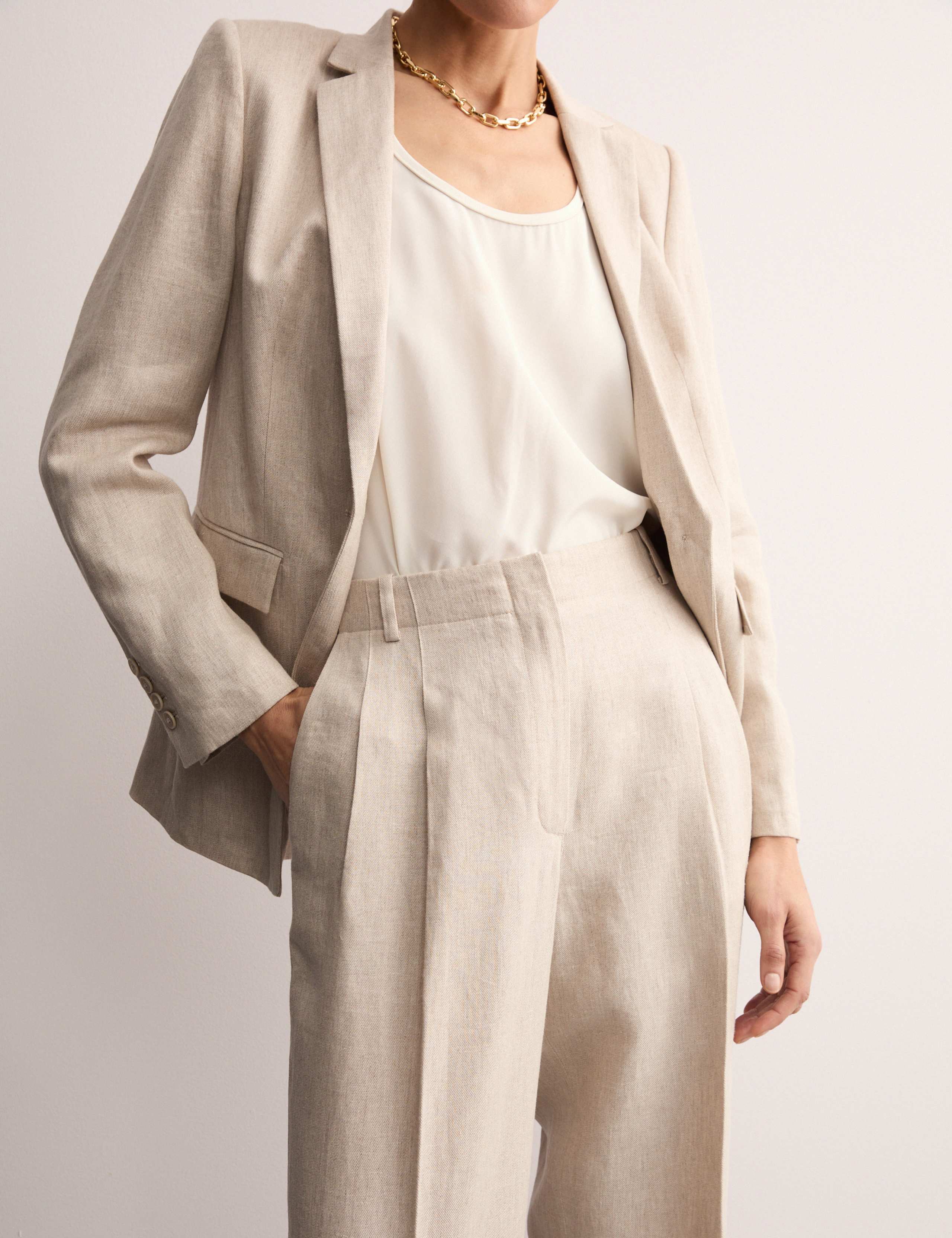 Pure Linen Pleat Front Tapered Trousers 4 of 7