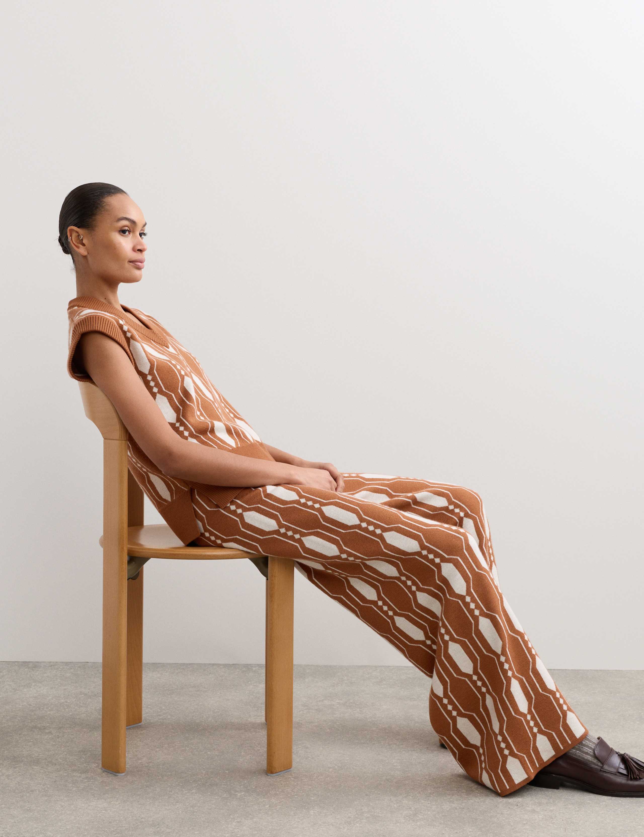 Pure Merino Wool Jacquard Knitted Trousers 1 of 7