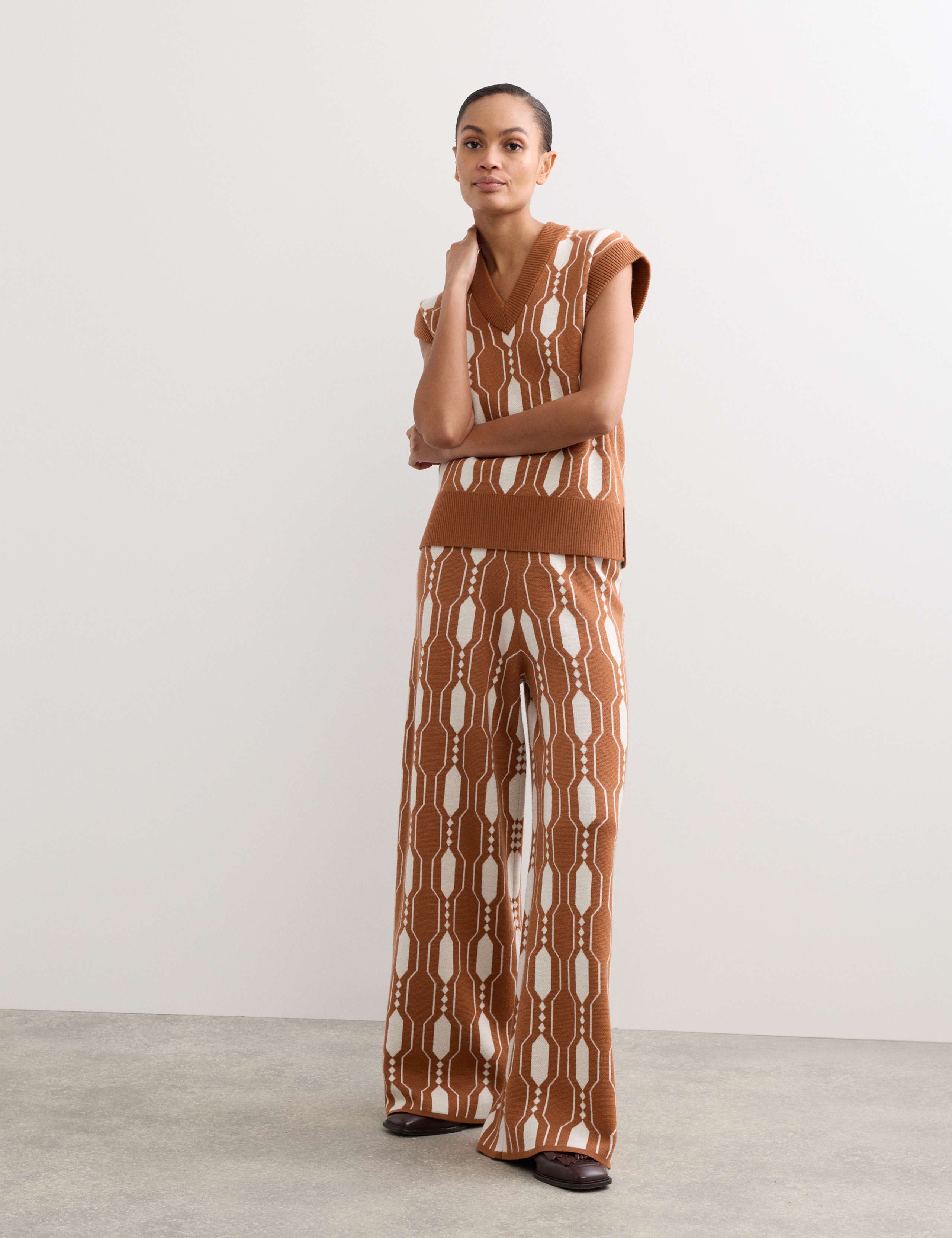 Pure Merino Wool Jacquard Knitted Trousers 3 of 7