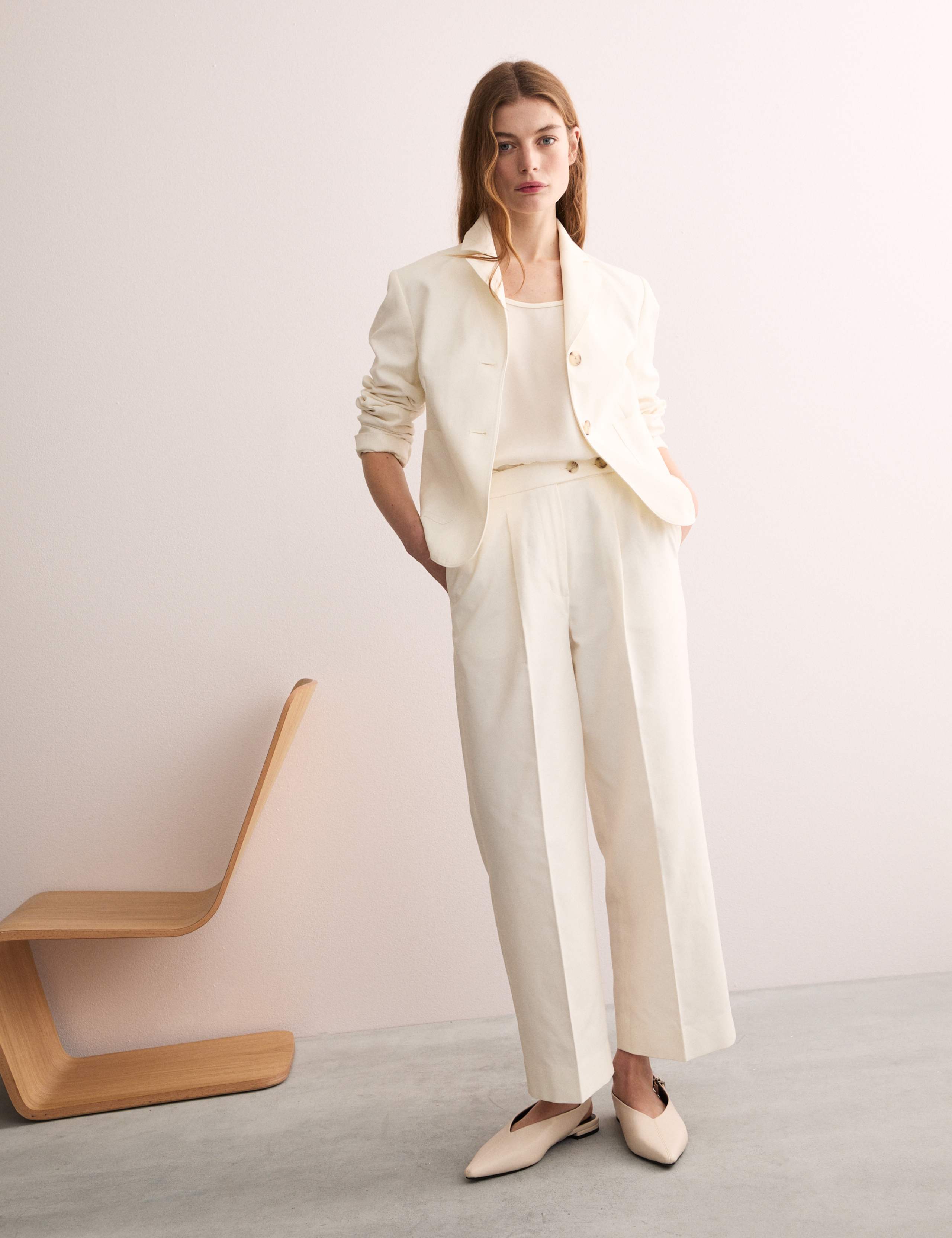 Cotton Blend Wide Leg Trousers 1 of 8