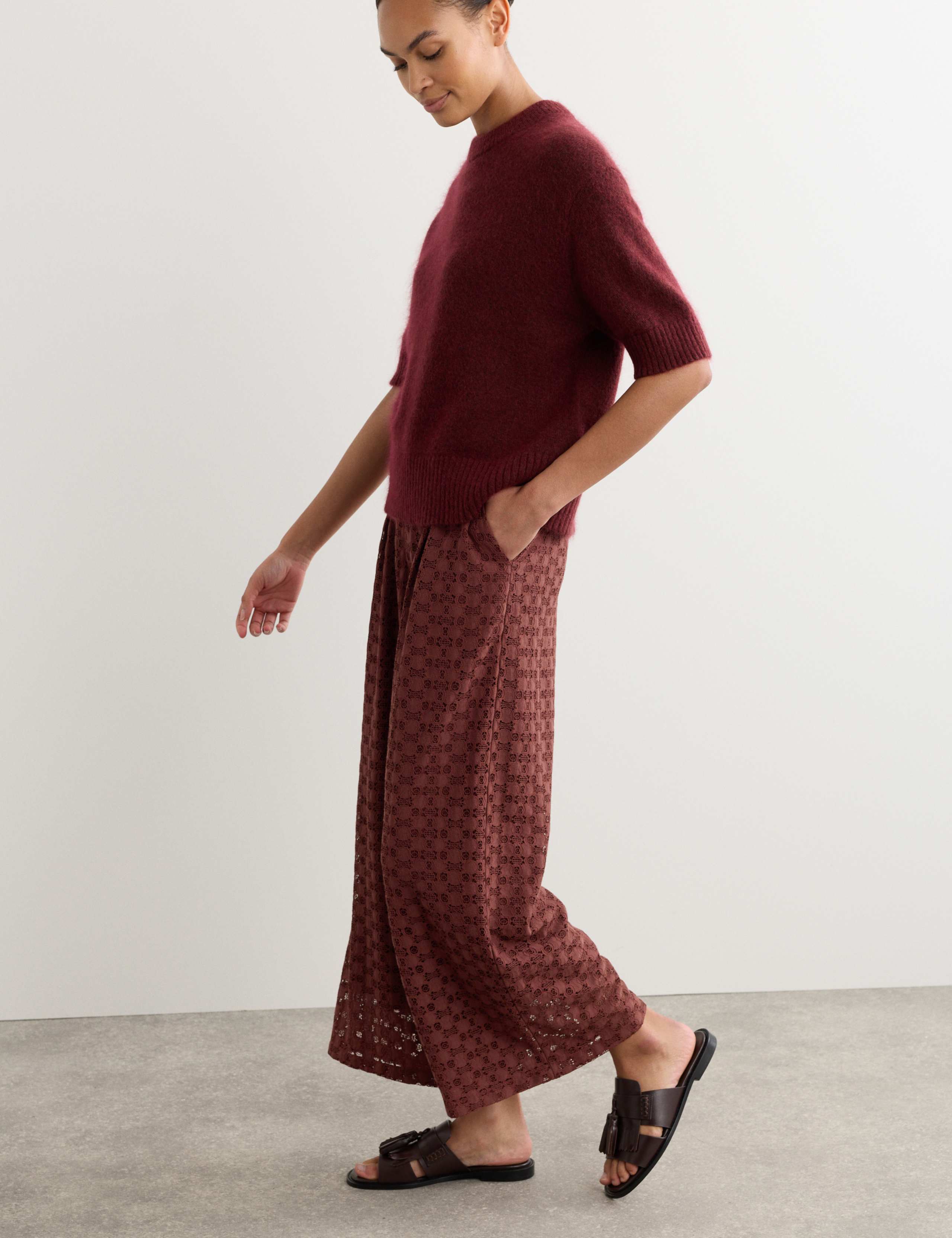 Cotton Blend Lace Straight Leg Trousers 4 of 7