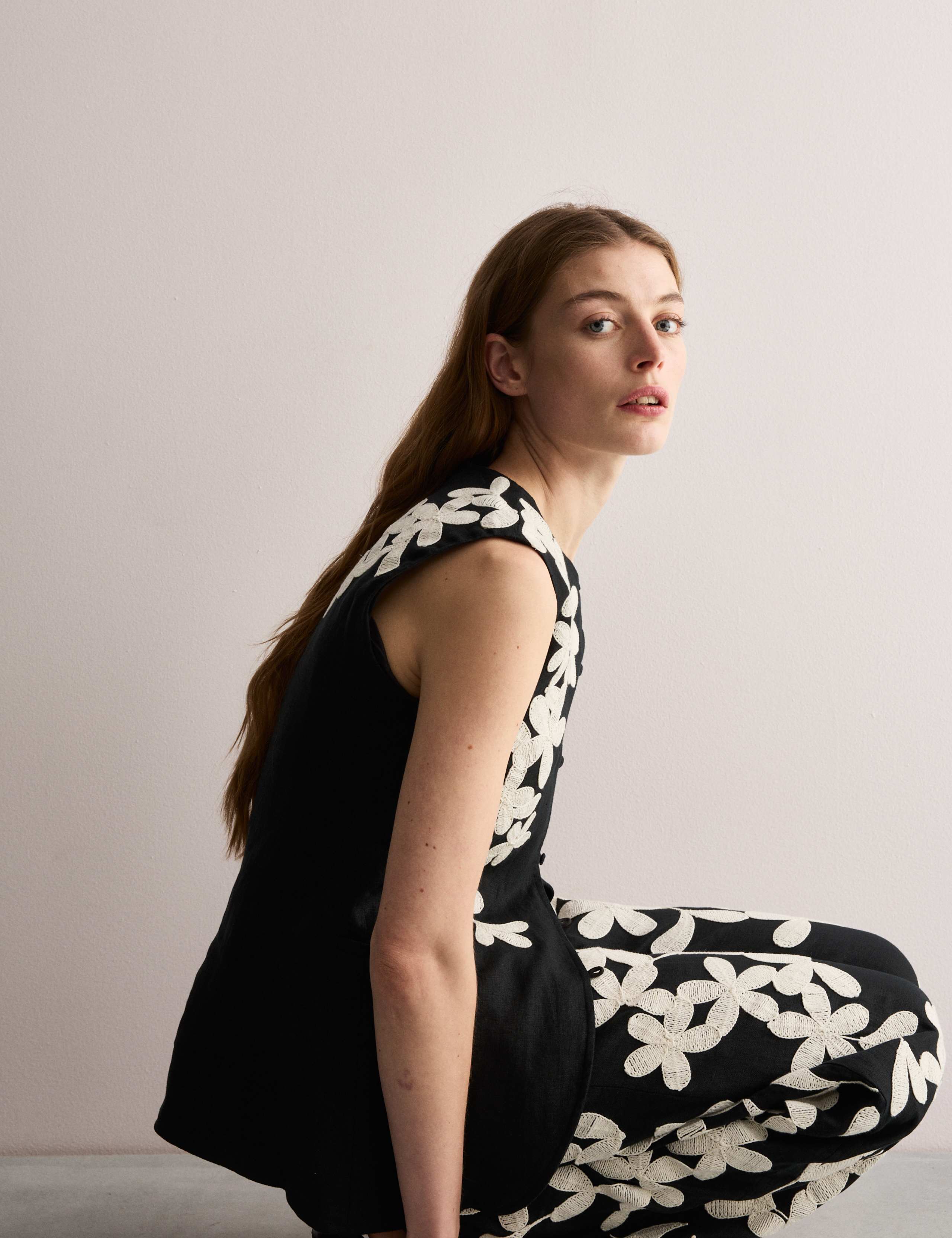 Pure Linen Embroidered Wide Leg Trousers 6 of 7