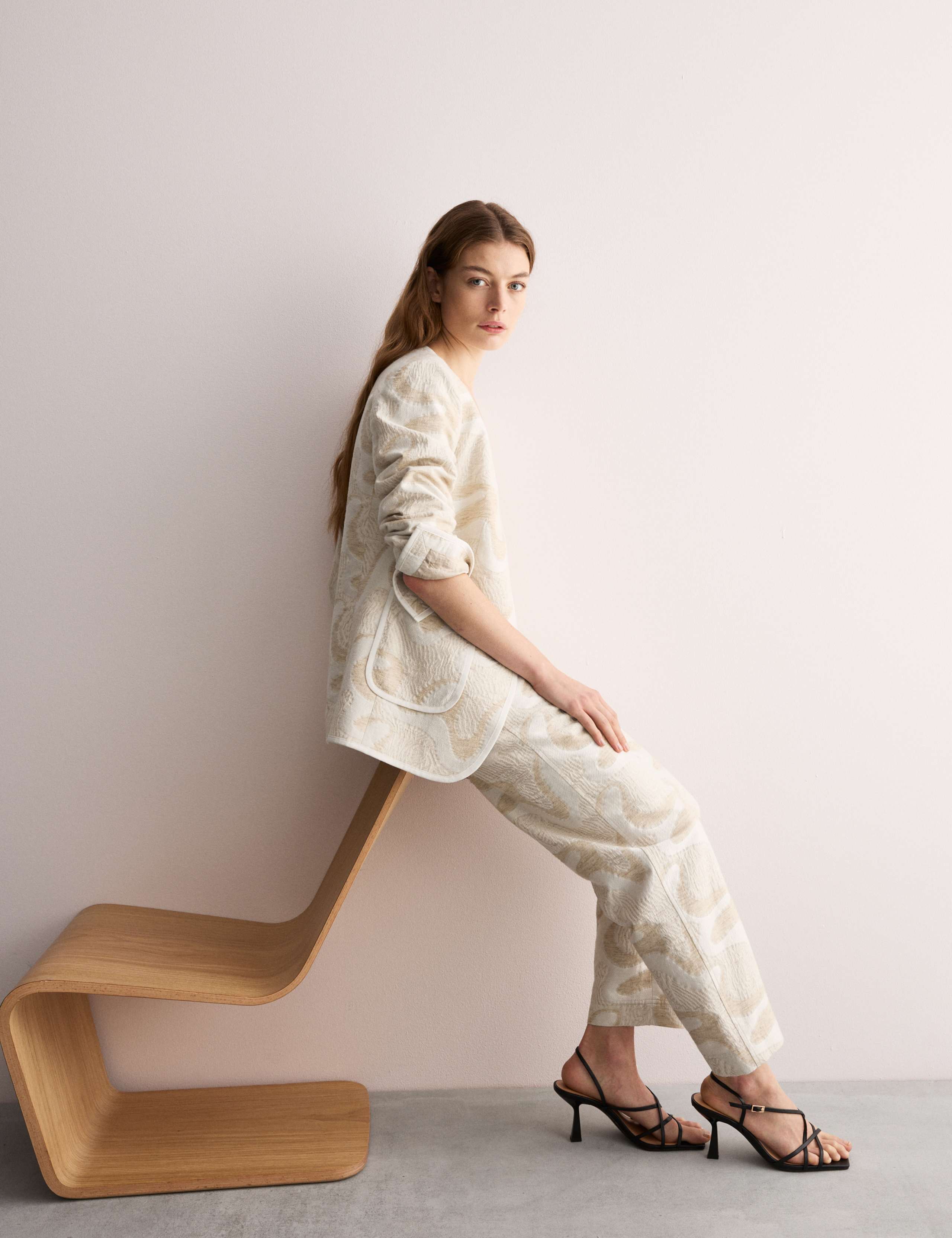 Cotton Rich Jacquard Belted Tapered Trousers 4 of 8