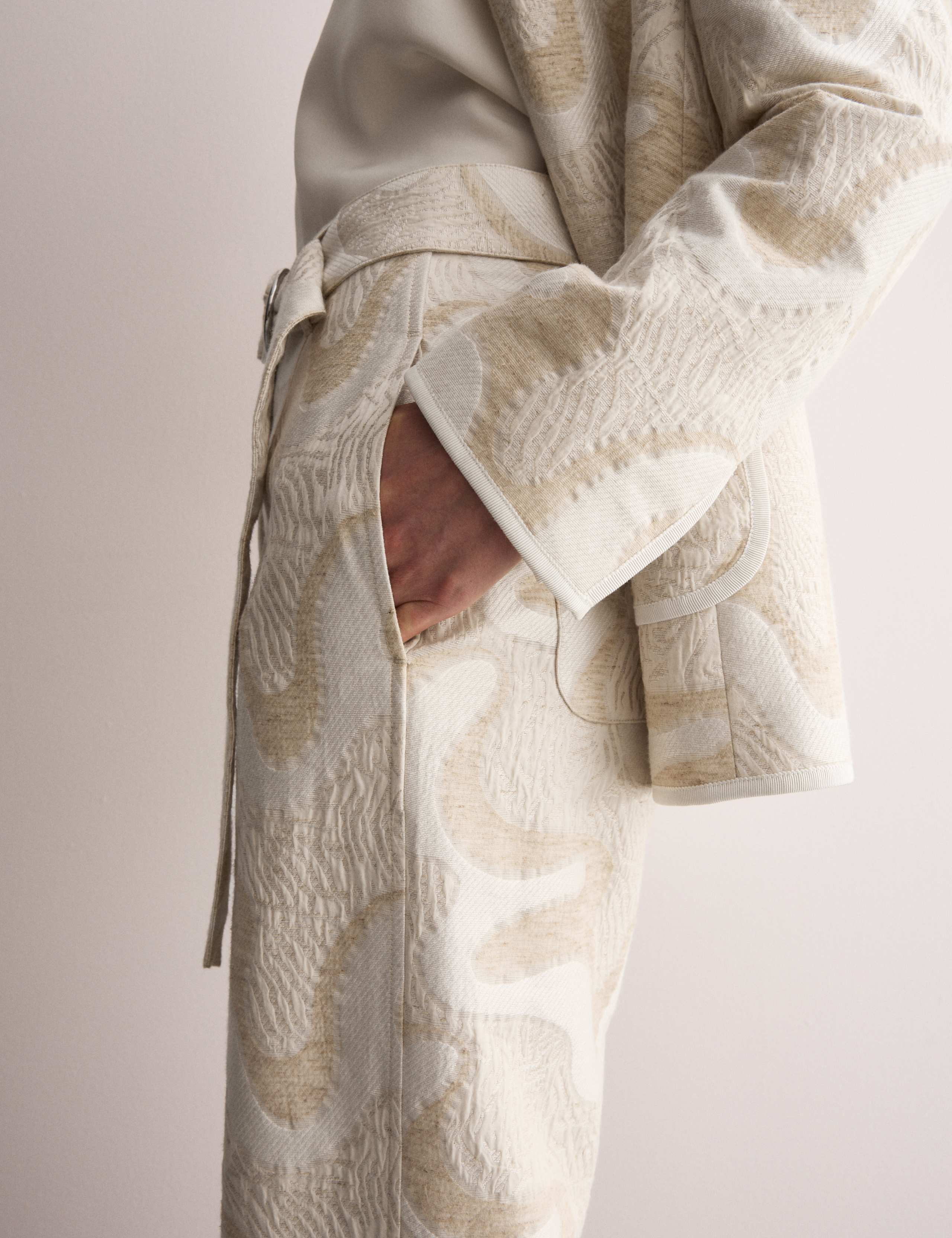 Cotton Rich Jacquard Belted Tapered Trousers 5 of 8