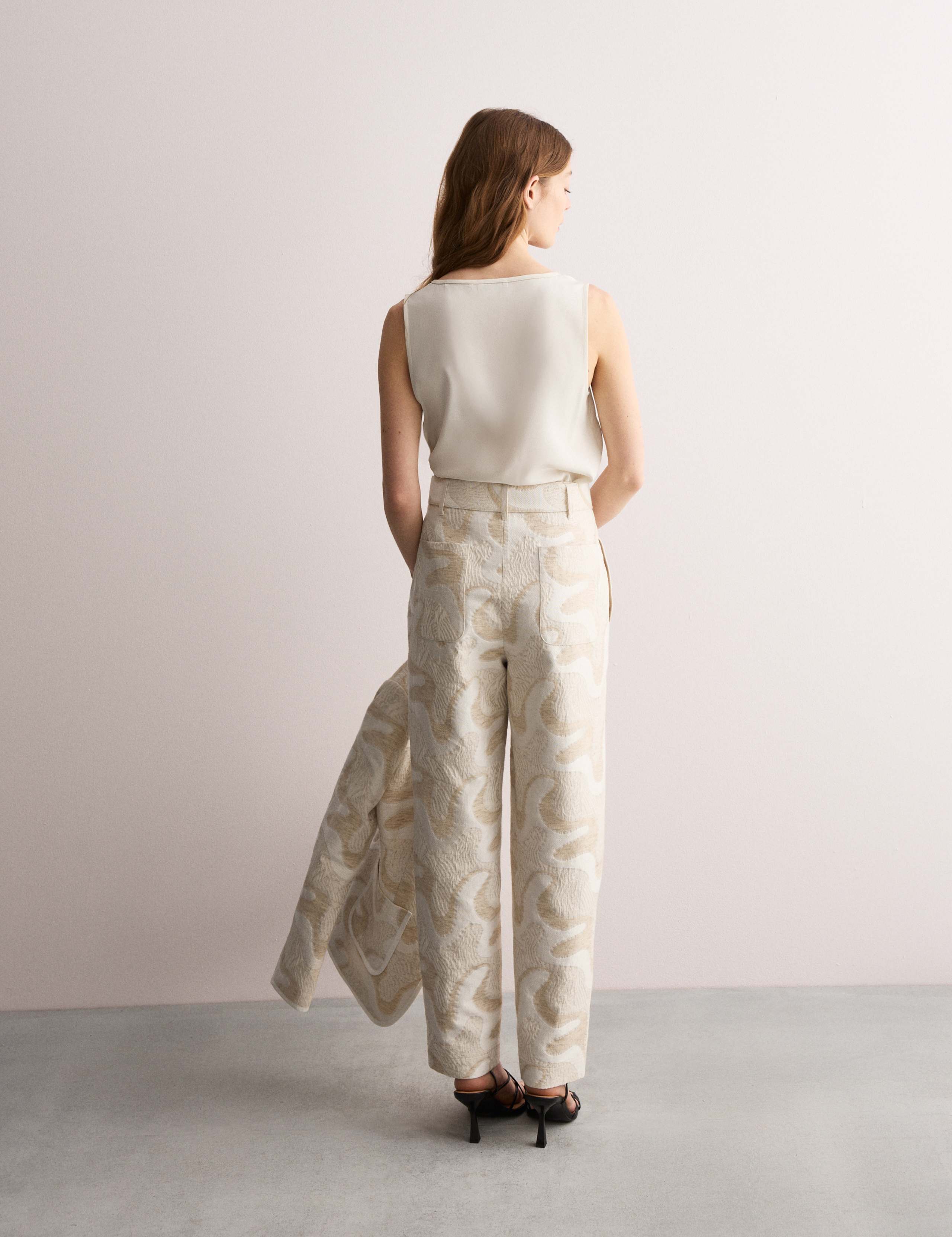 Cotton Rich Jacquard Belted Tapered Trousers 7 of 8