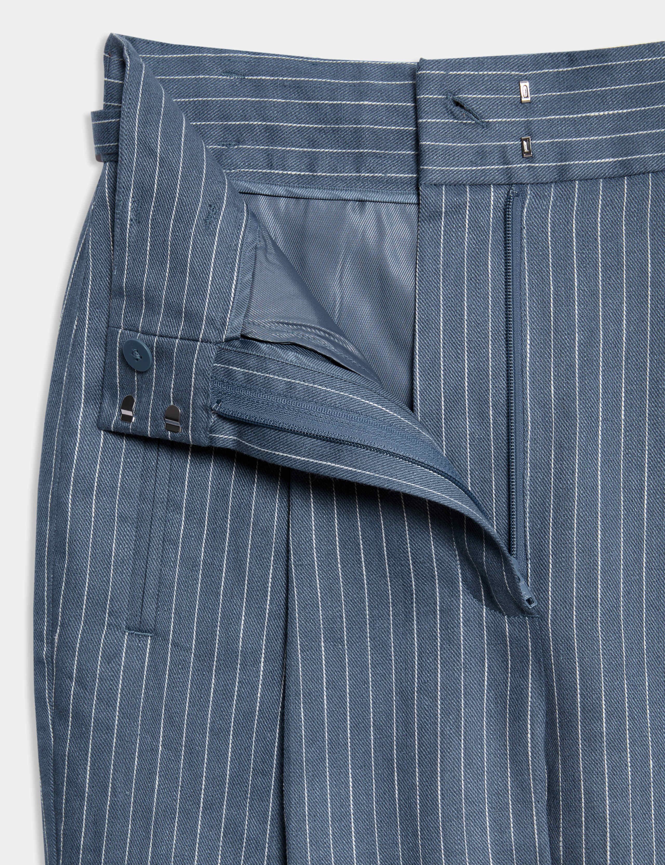 Pure Linen Pinstripe Belted Tapered Trousers 7 of 9