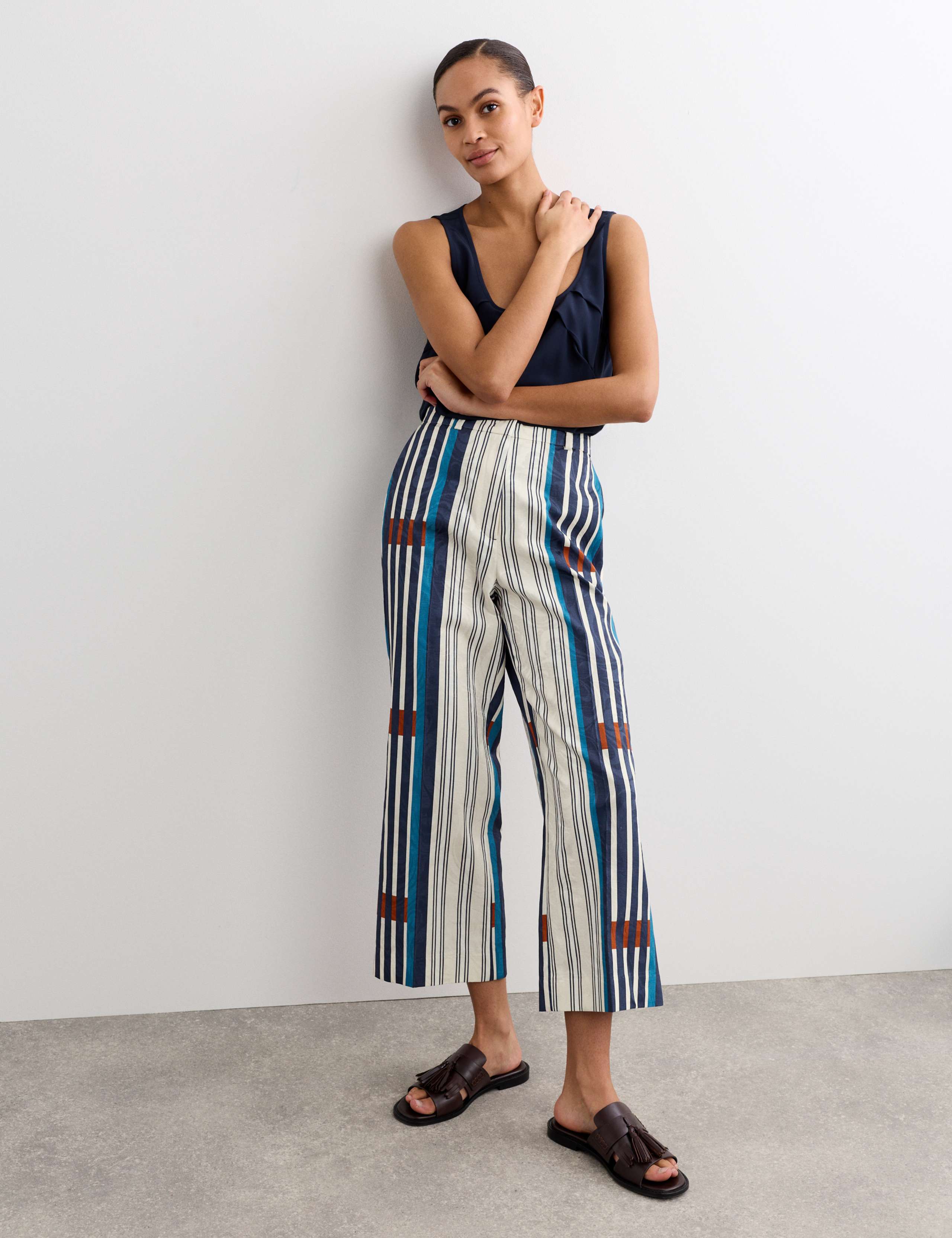 Cotton Blend Jacquard Straight Leg Trousers 1 of 7