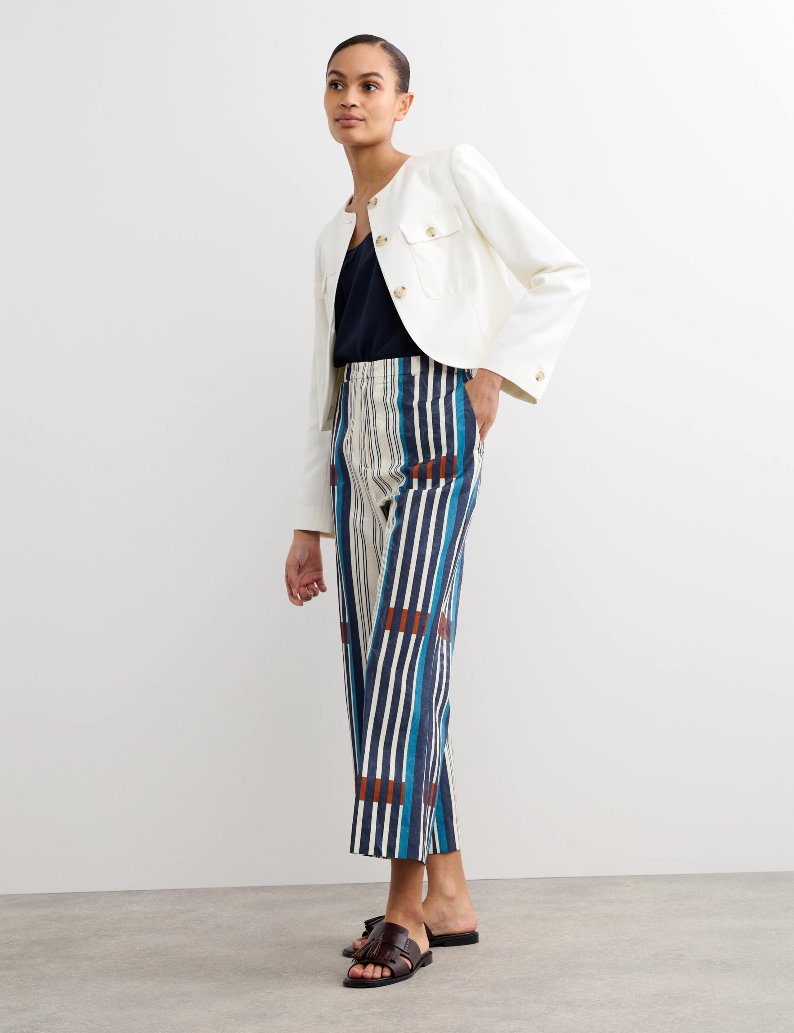 Cotton Blend Jacquard Straight Leg Trousers 4 of 7