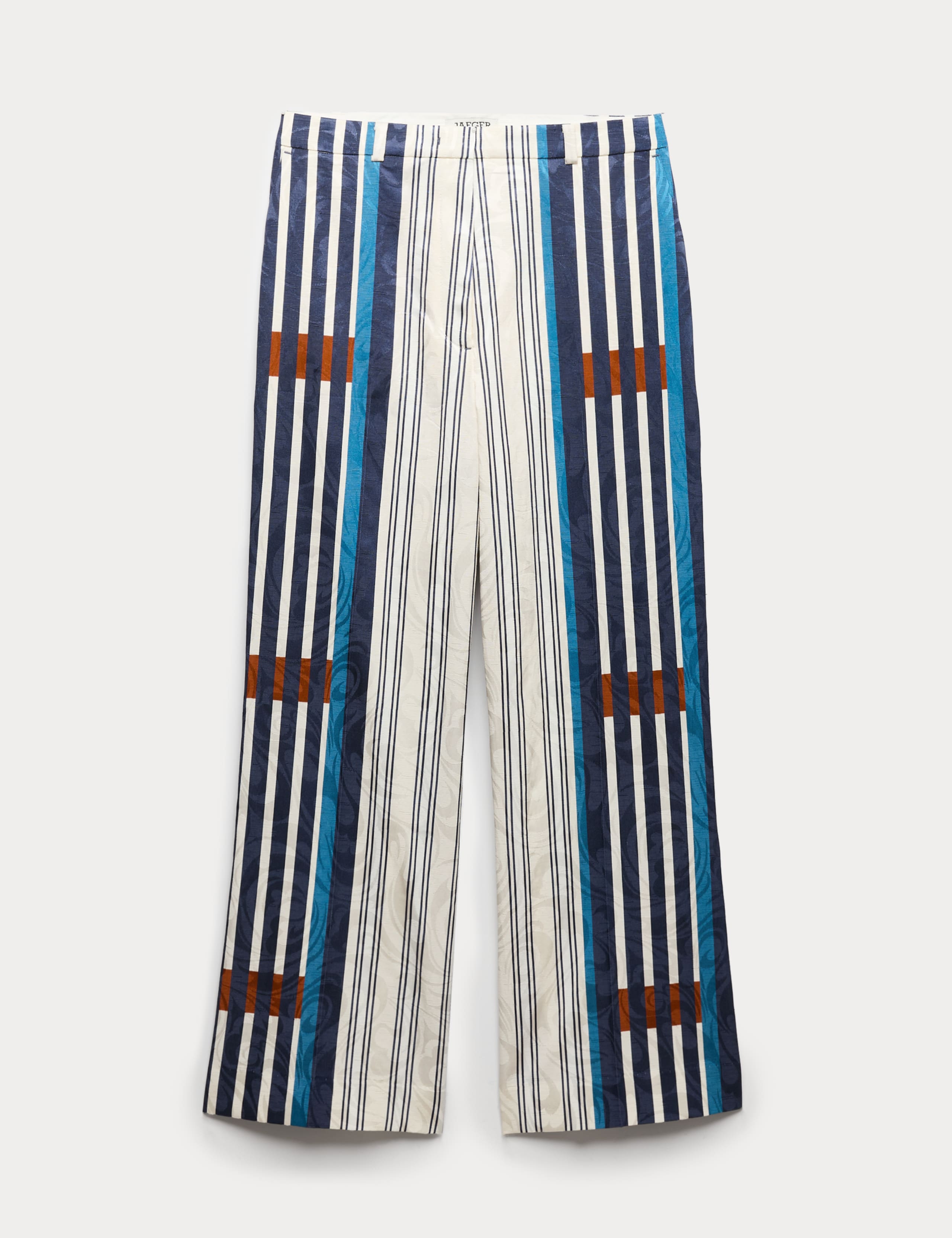 Cotton Blend Jacquard Straight Leg Trousers 2 of 7