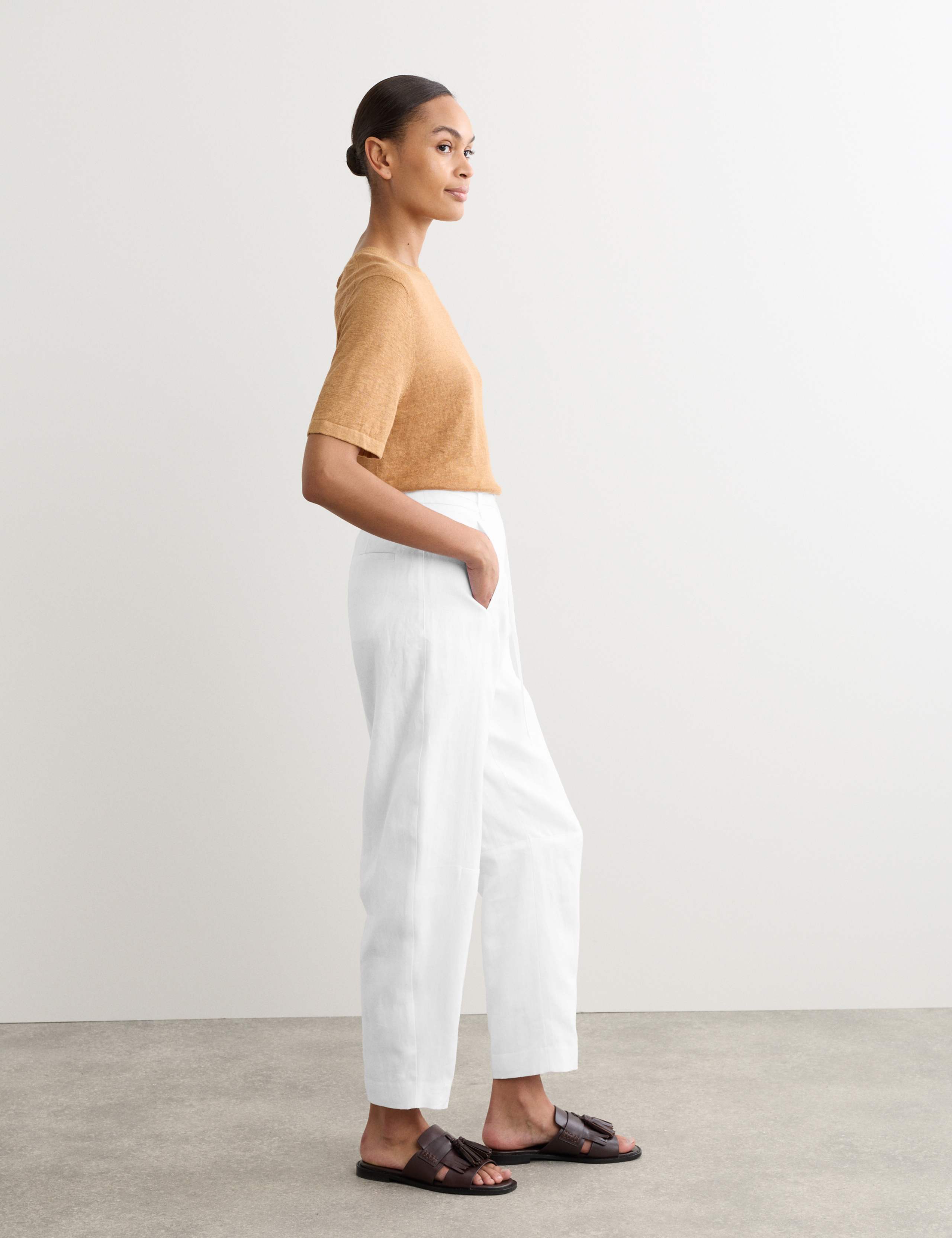 Pure Linen Barrel Leg Trousers 4 of 6