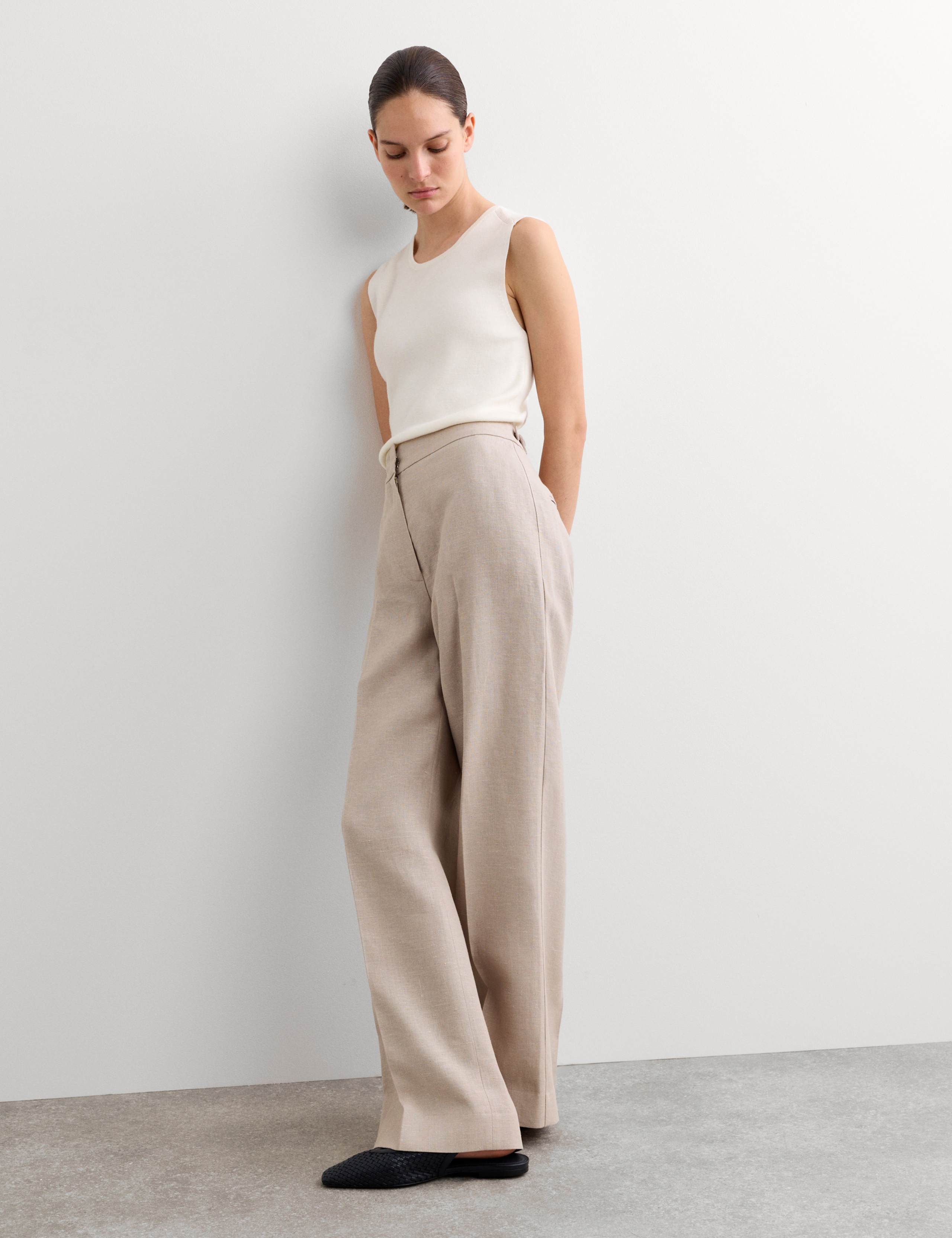 Pure Linen Pleat Front Straight Leg Trousers 1 of 7