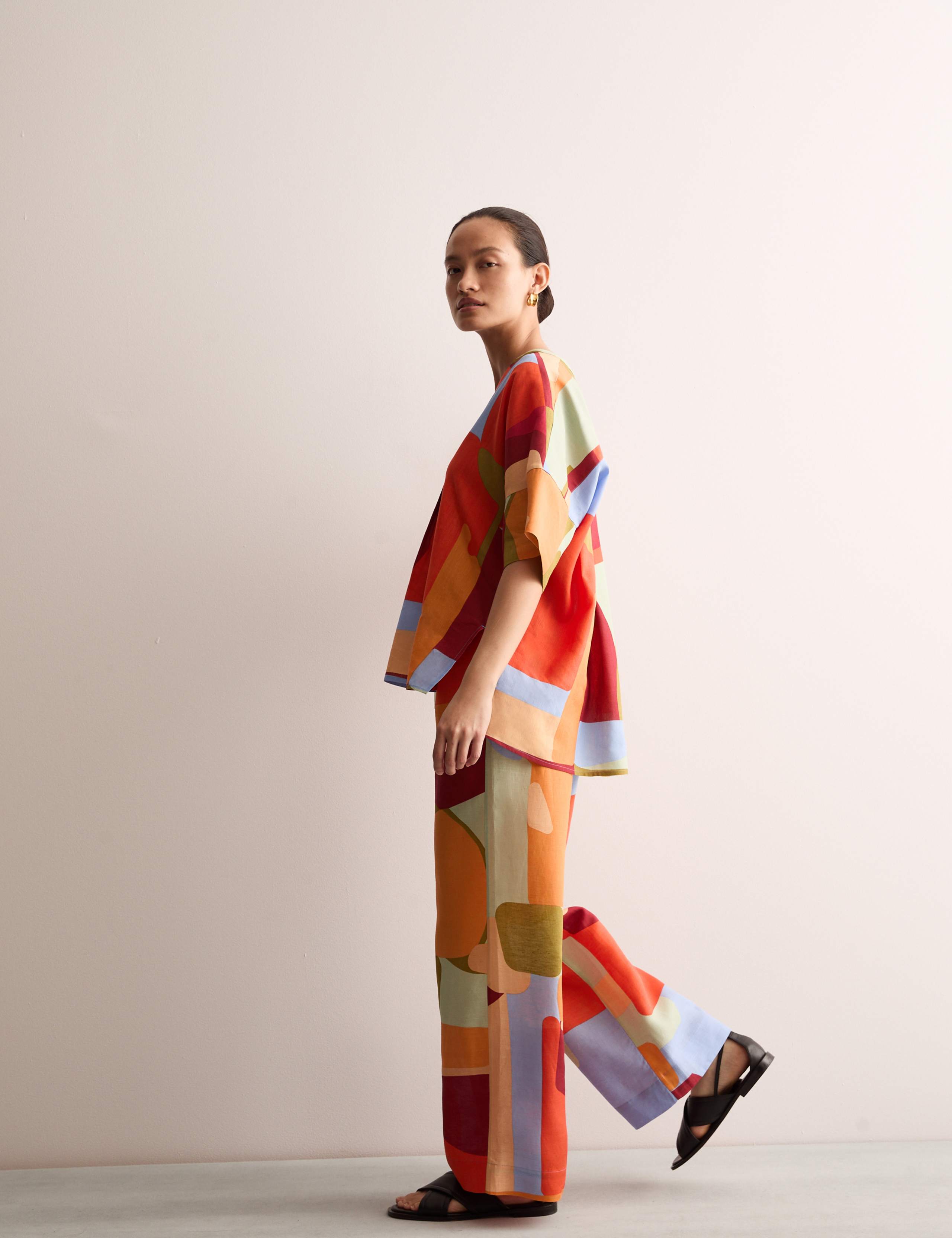 Linen Rich Printed Wide Leg Trousers 6 of 7
