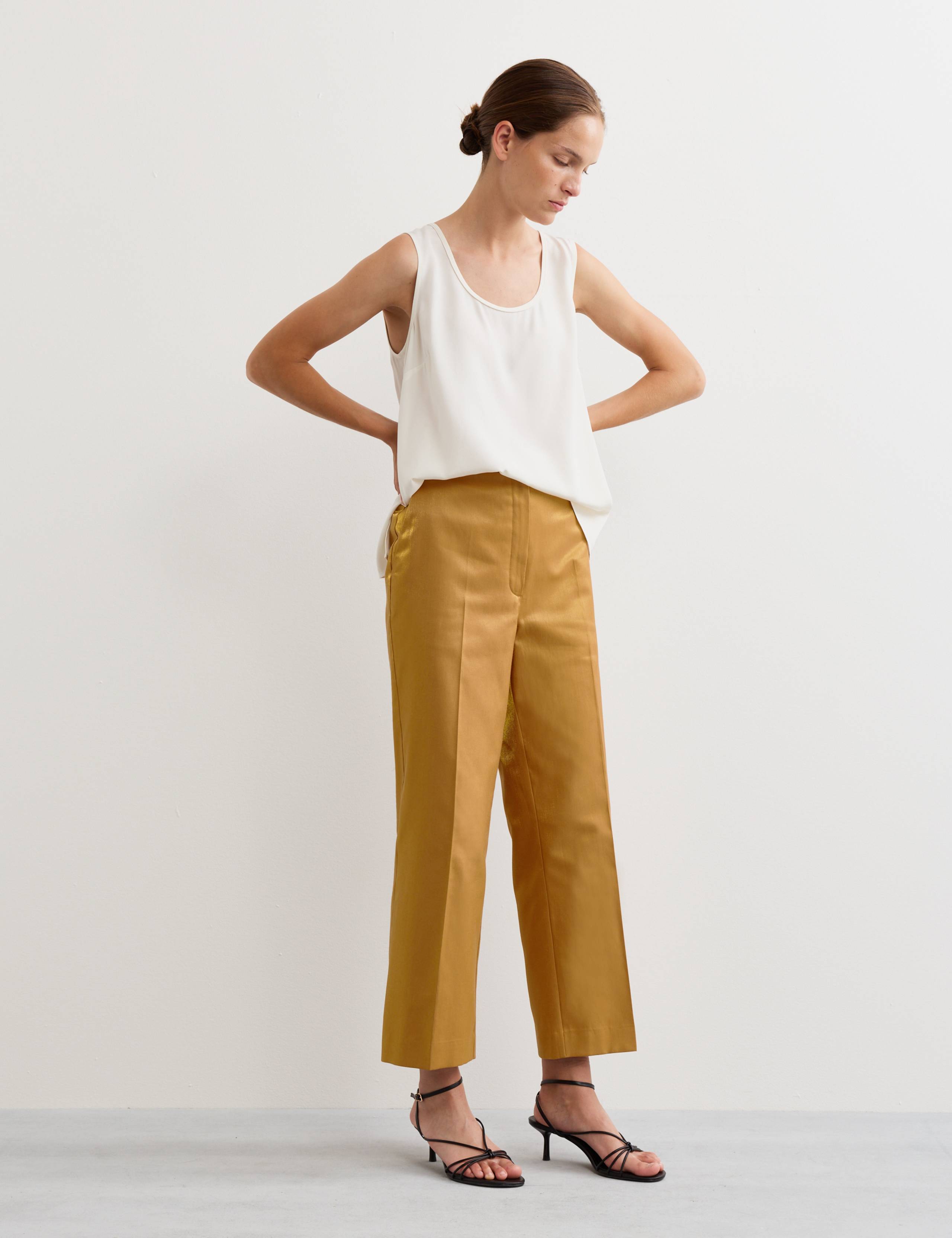 Cotton Rich Shimmer Straight Leg Trousers 4 of 7