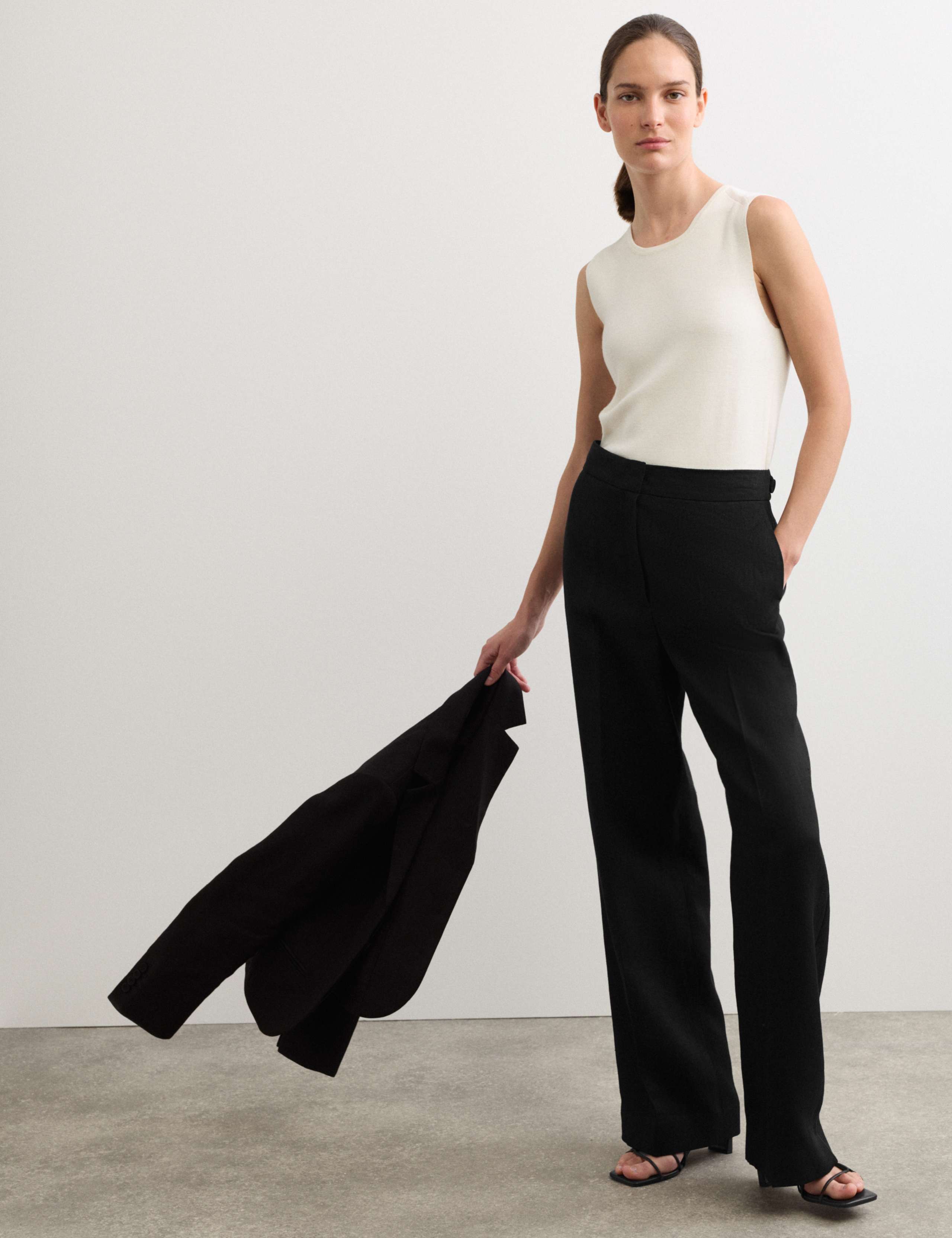 Linen Adjustable Waist Straight Leg Trousers 1 of 8