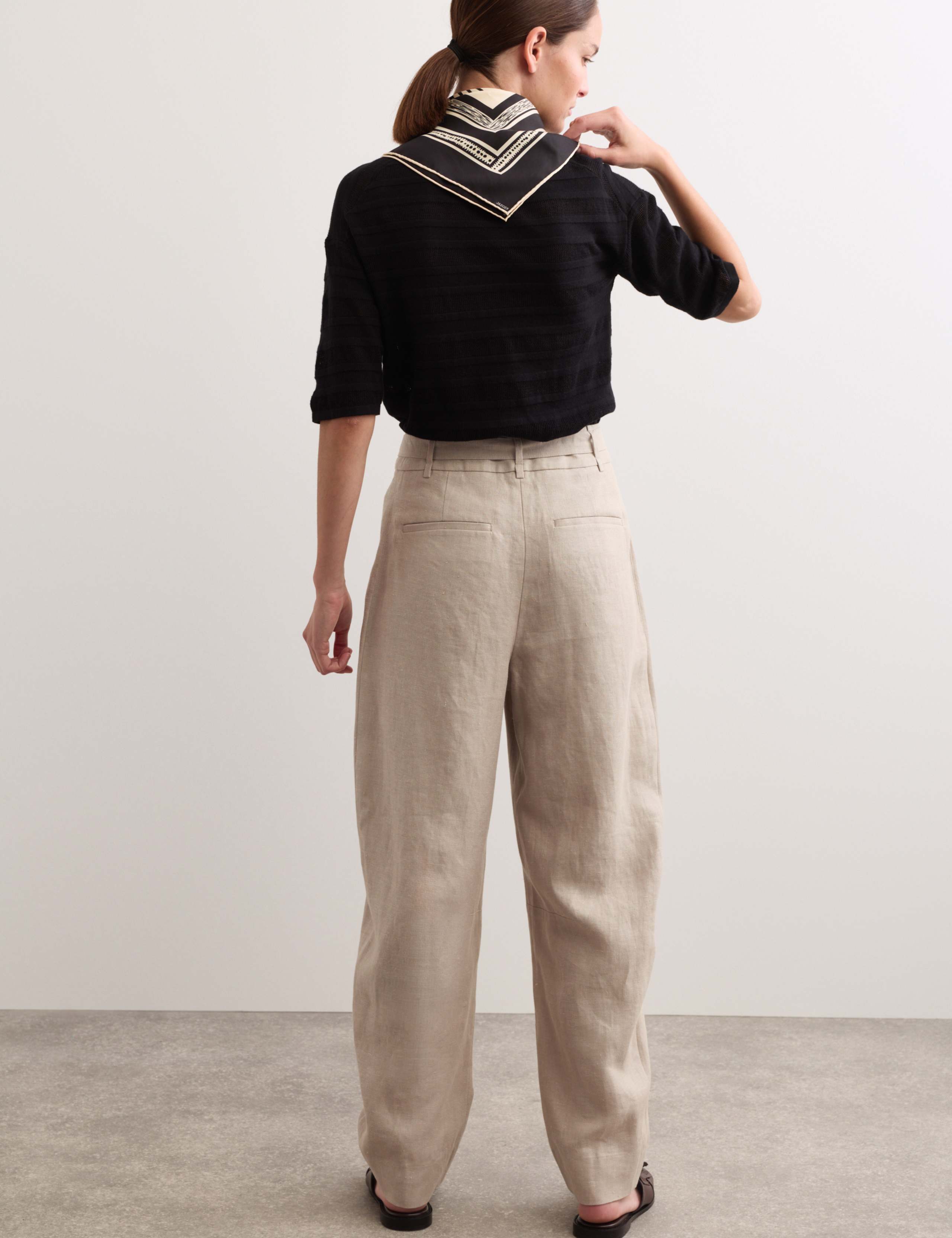 Pure Linen Belted Barrel Leg Trousers 7 of 7