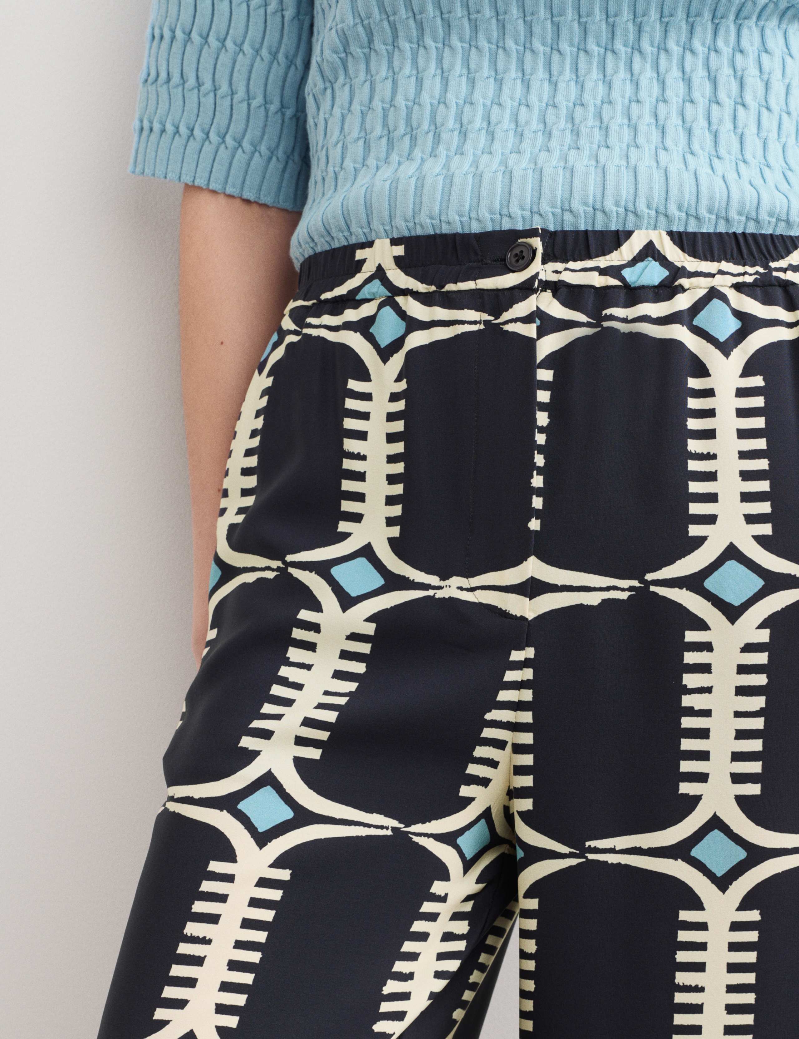 Pure Silk Geometric Print Wide Leg Trousers 3 of 6