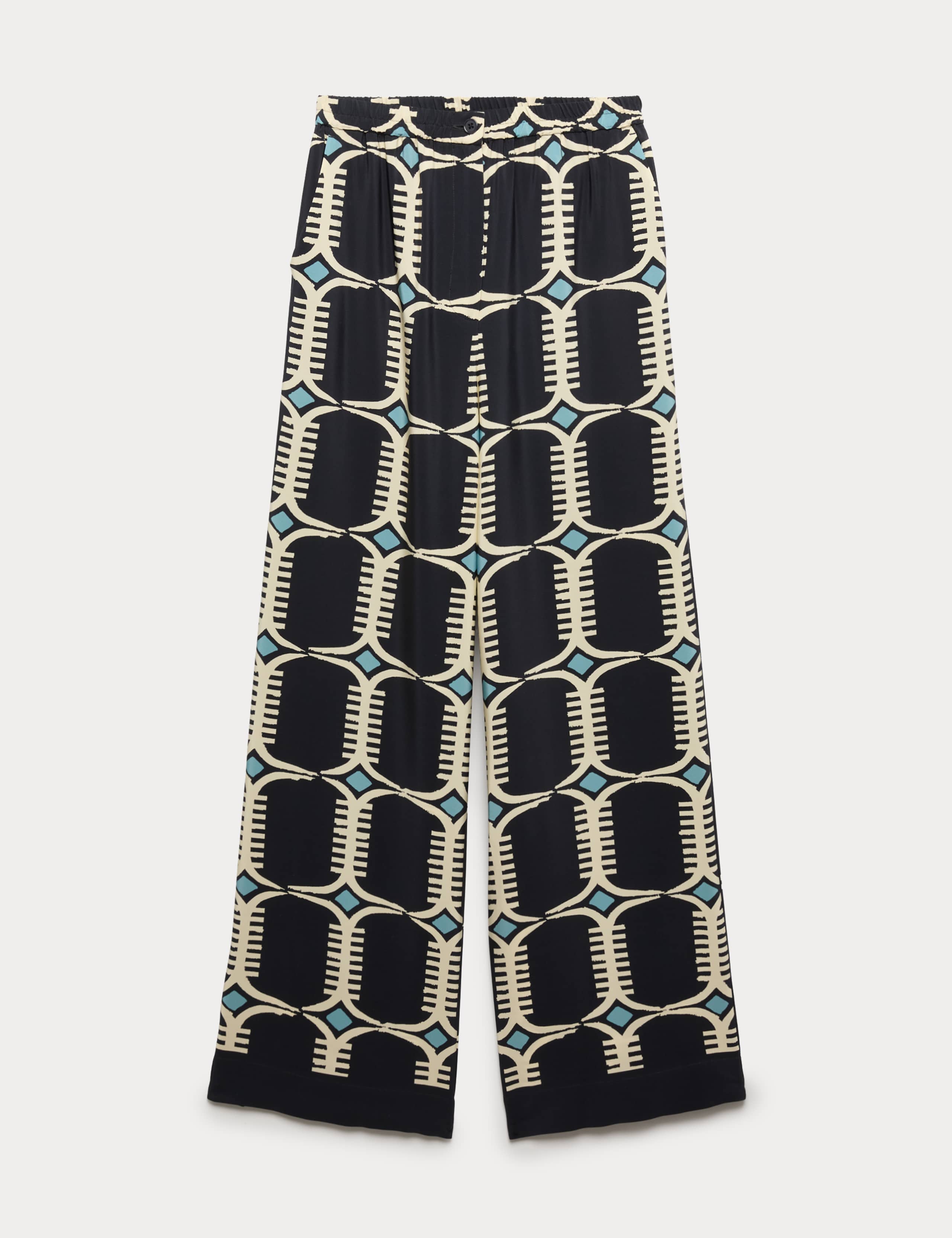 Pure Silk Geometric Print Wide Leg Trousers 2 of 6