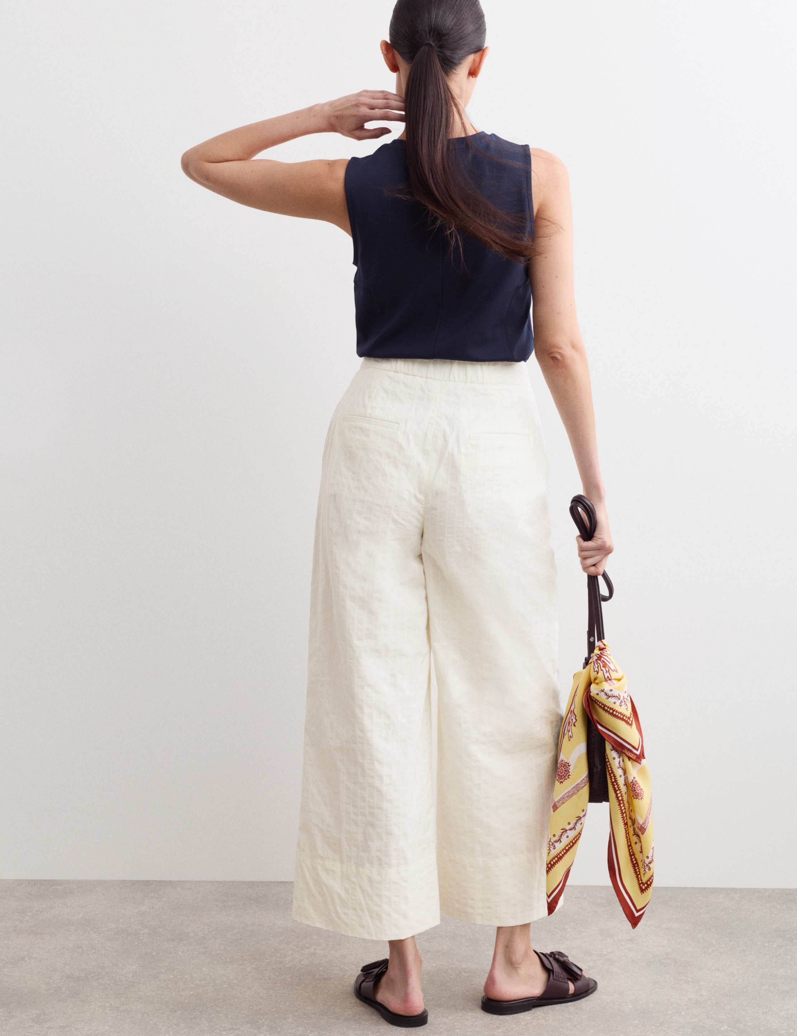 Pure Cotton Seersucker Wide Leg Trousers 5 of 5