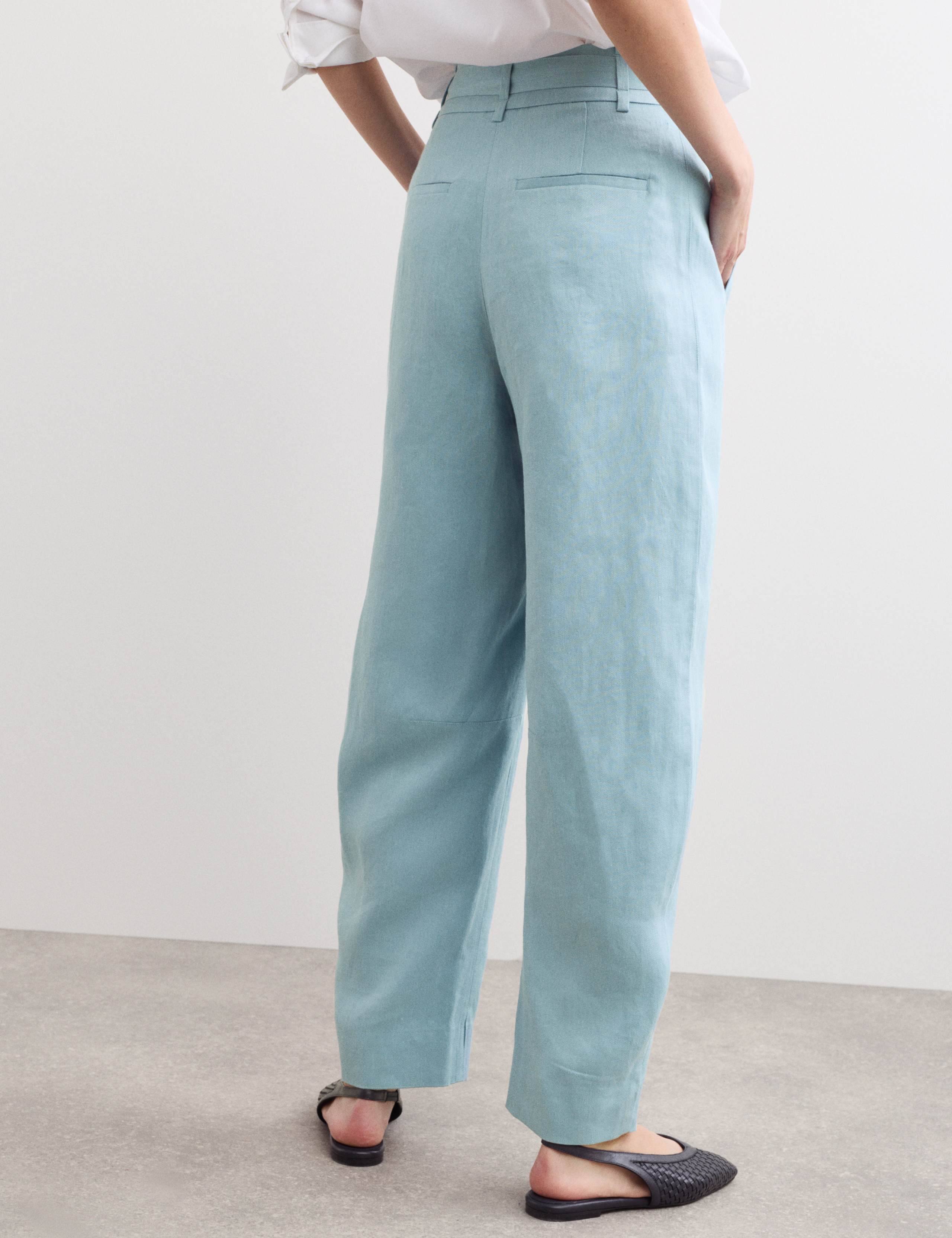 Pure Linen Belted Barrel Leg Trousers 6 of 6