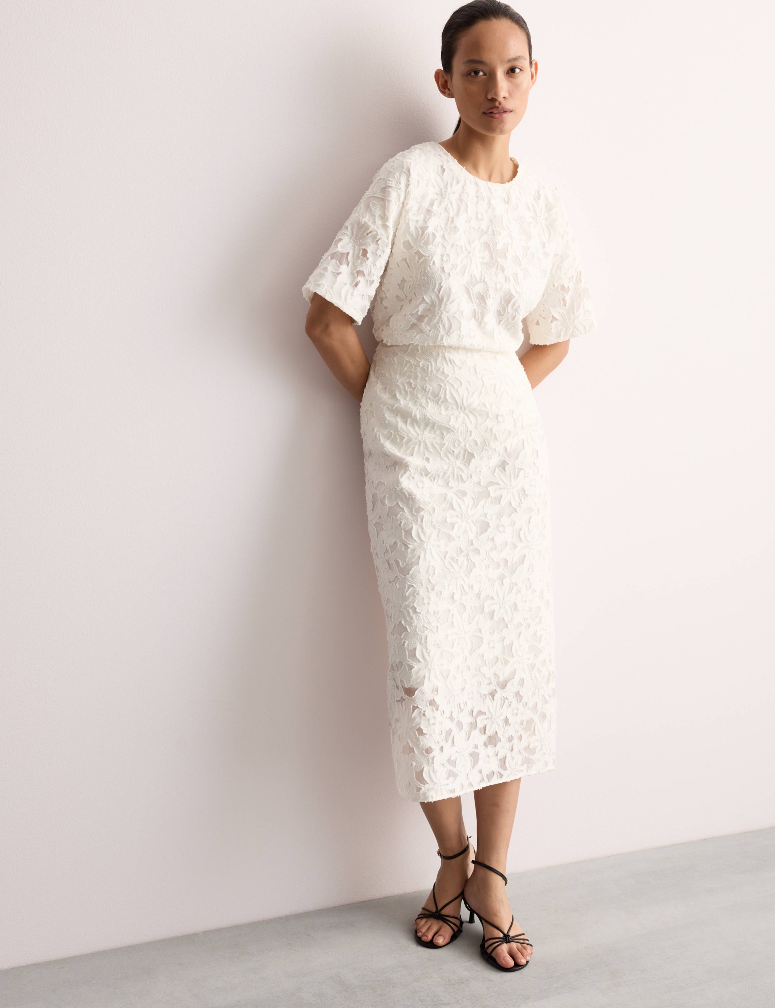 Organza Clipped Jacquard Column Skirt 1 of 6