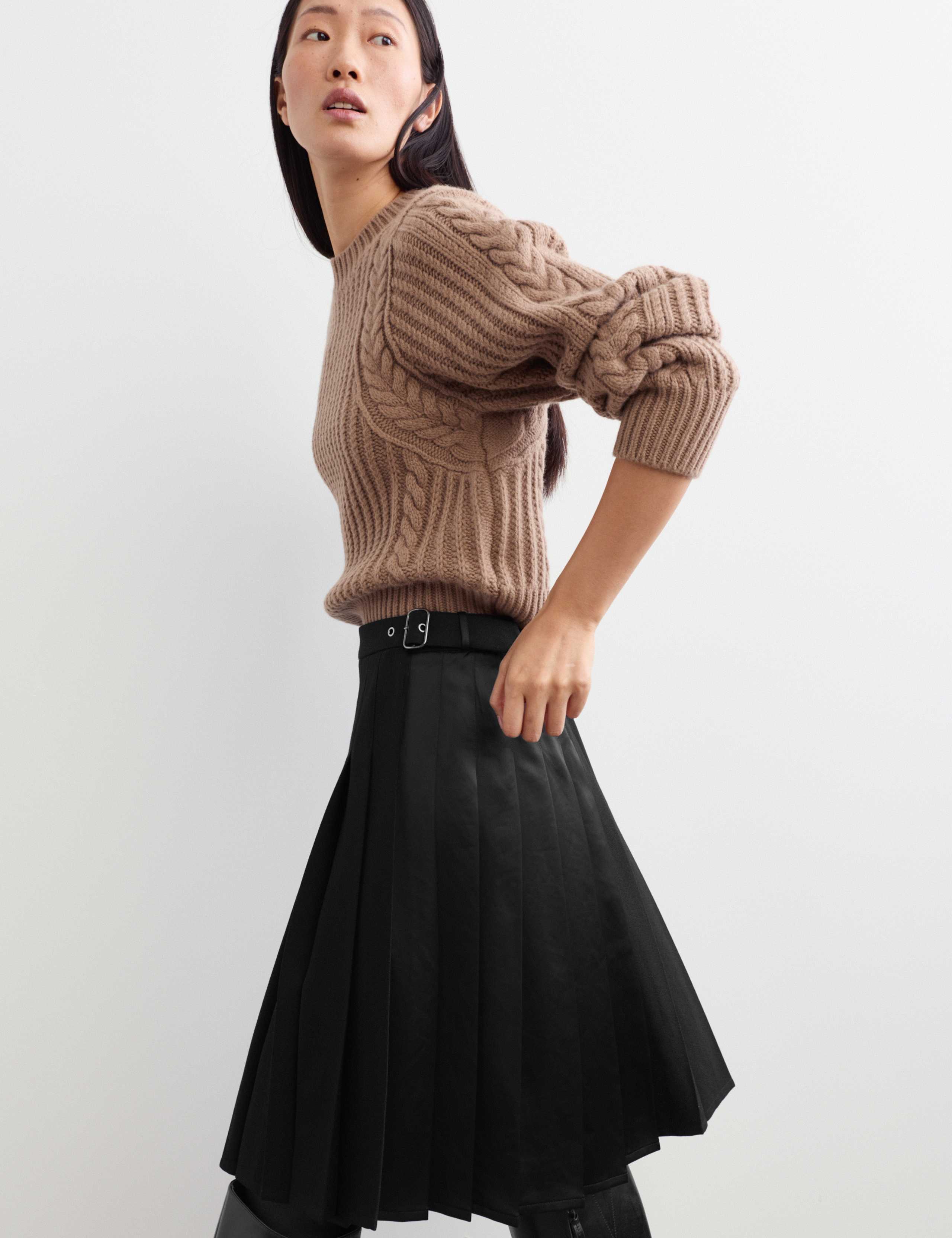 Wool Blend Pleated Mini Wrap Skirt 2 of 5