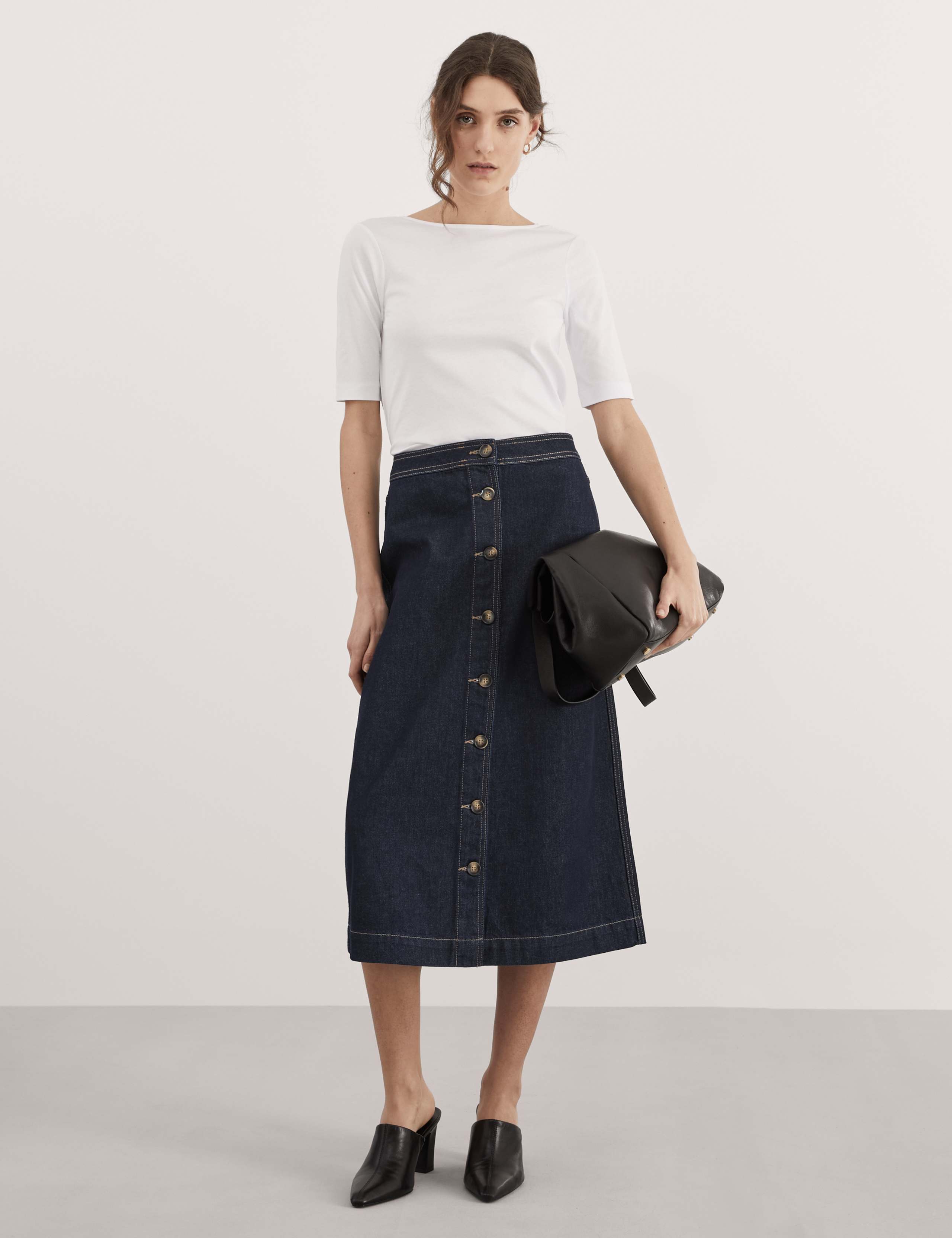 Denim Midi A-Line Skirt 1 of 5