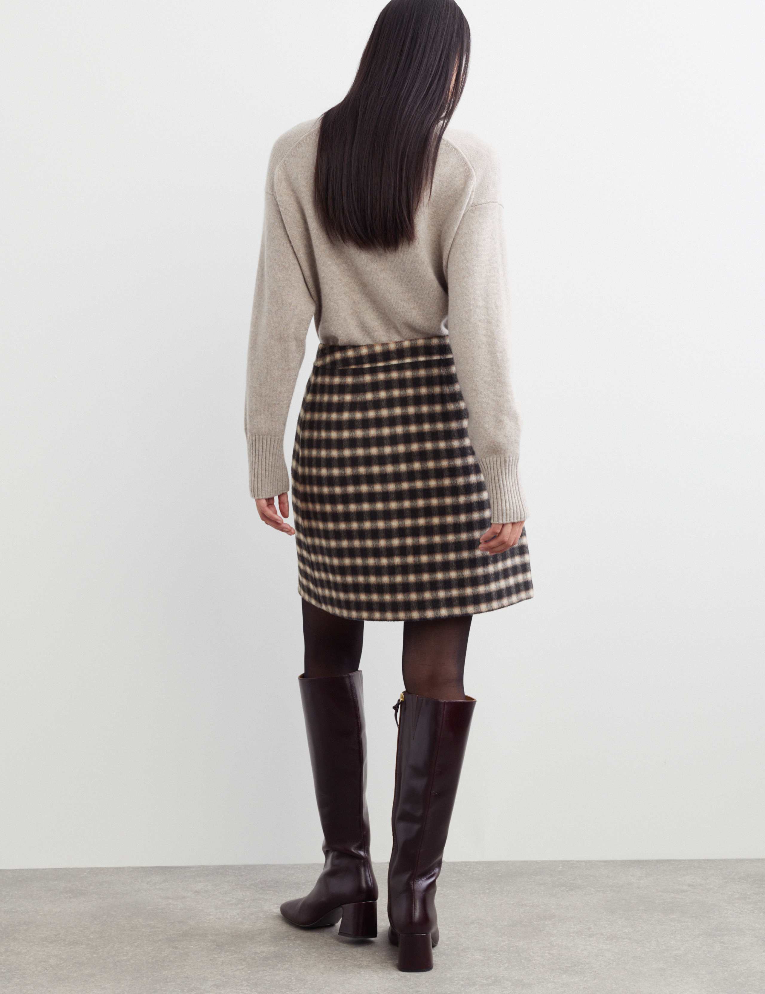Double Faced Wool Checked Knee Length Wrap Skirt 6 of 7