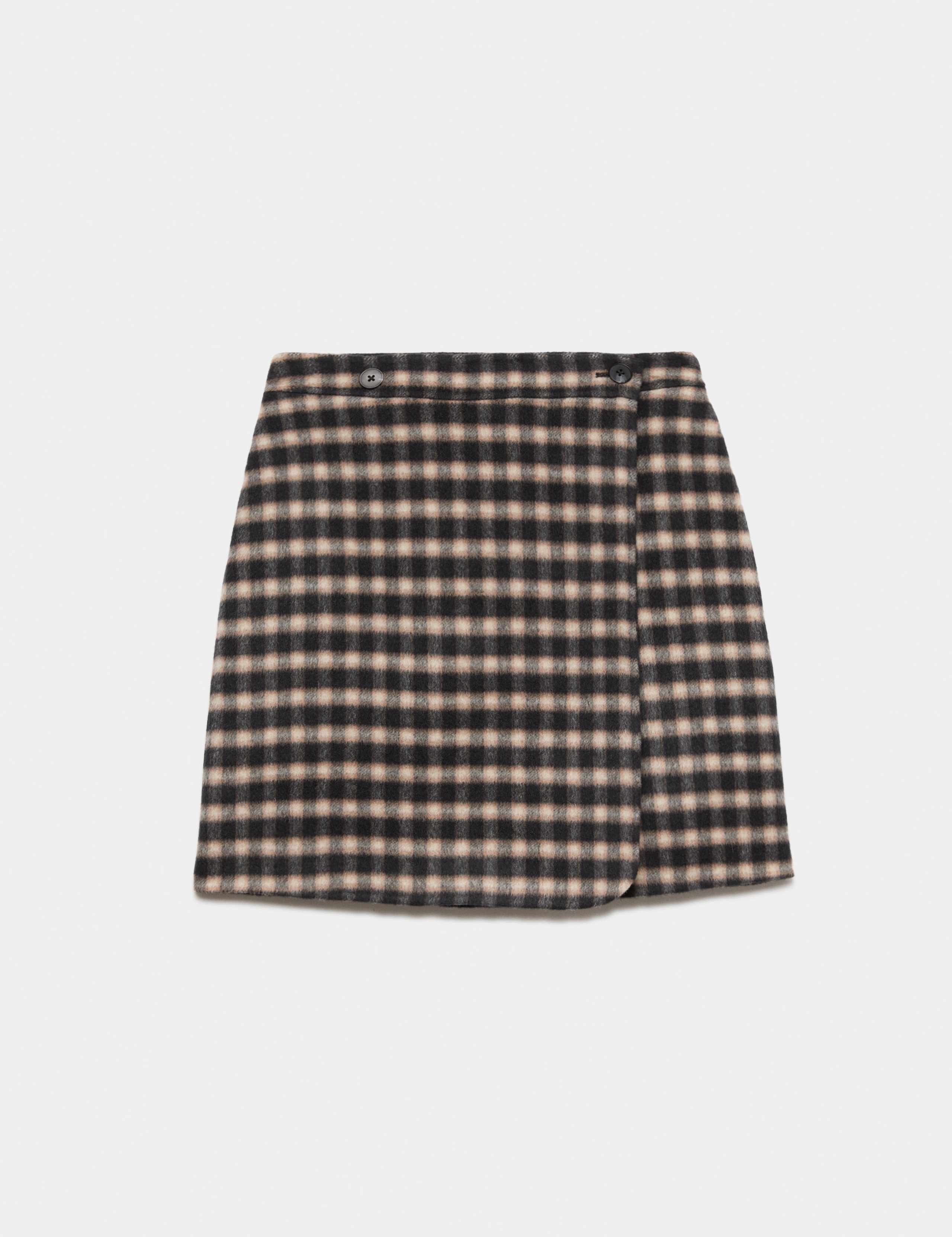Double Faced Wool Checked Knee Length Wrap Skirt 2 of 7