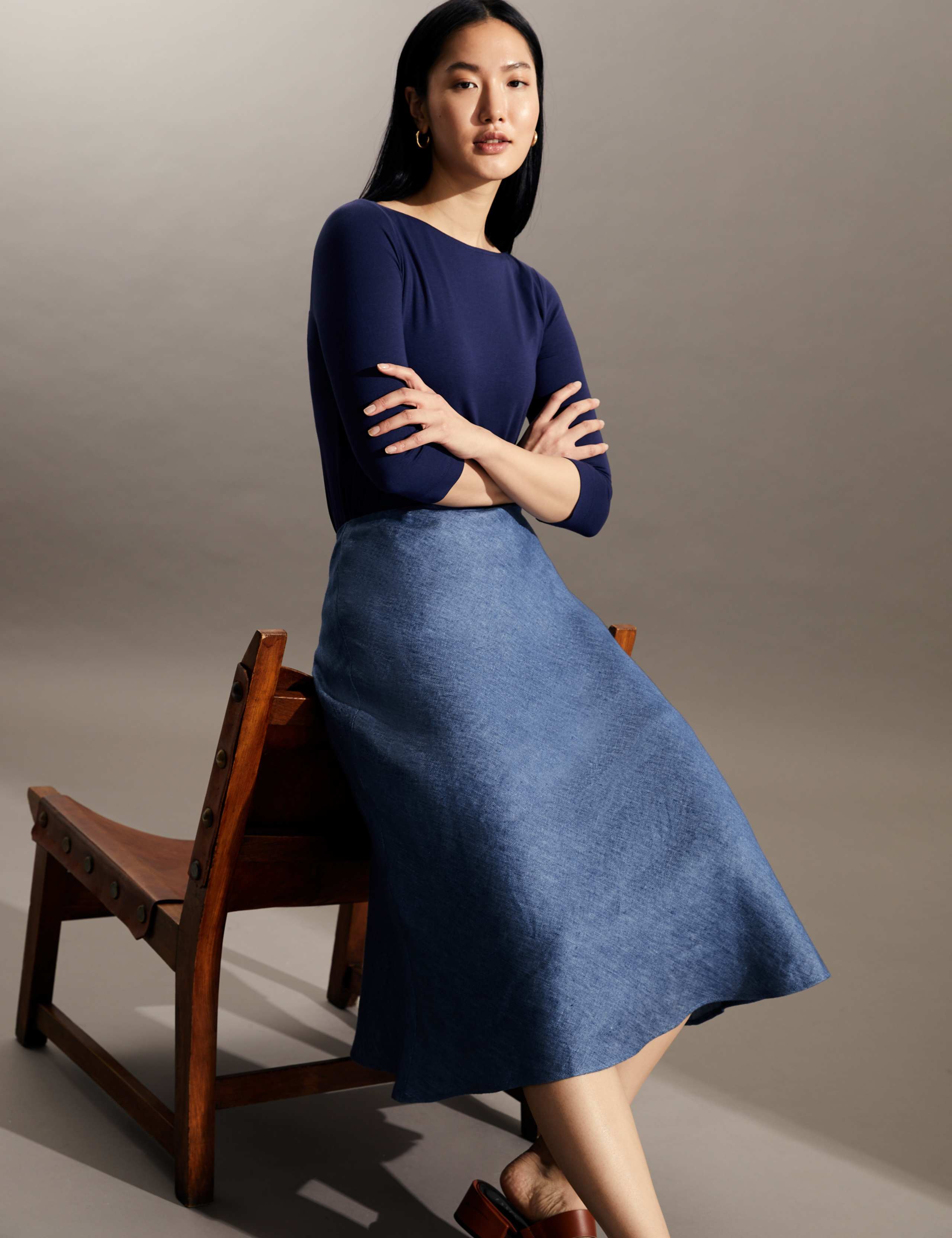 Pure Linen Midi Skater Skirt 1 of 6