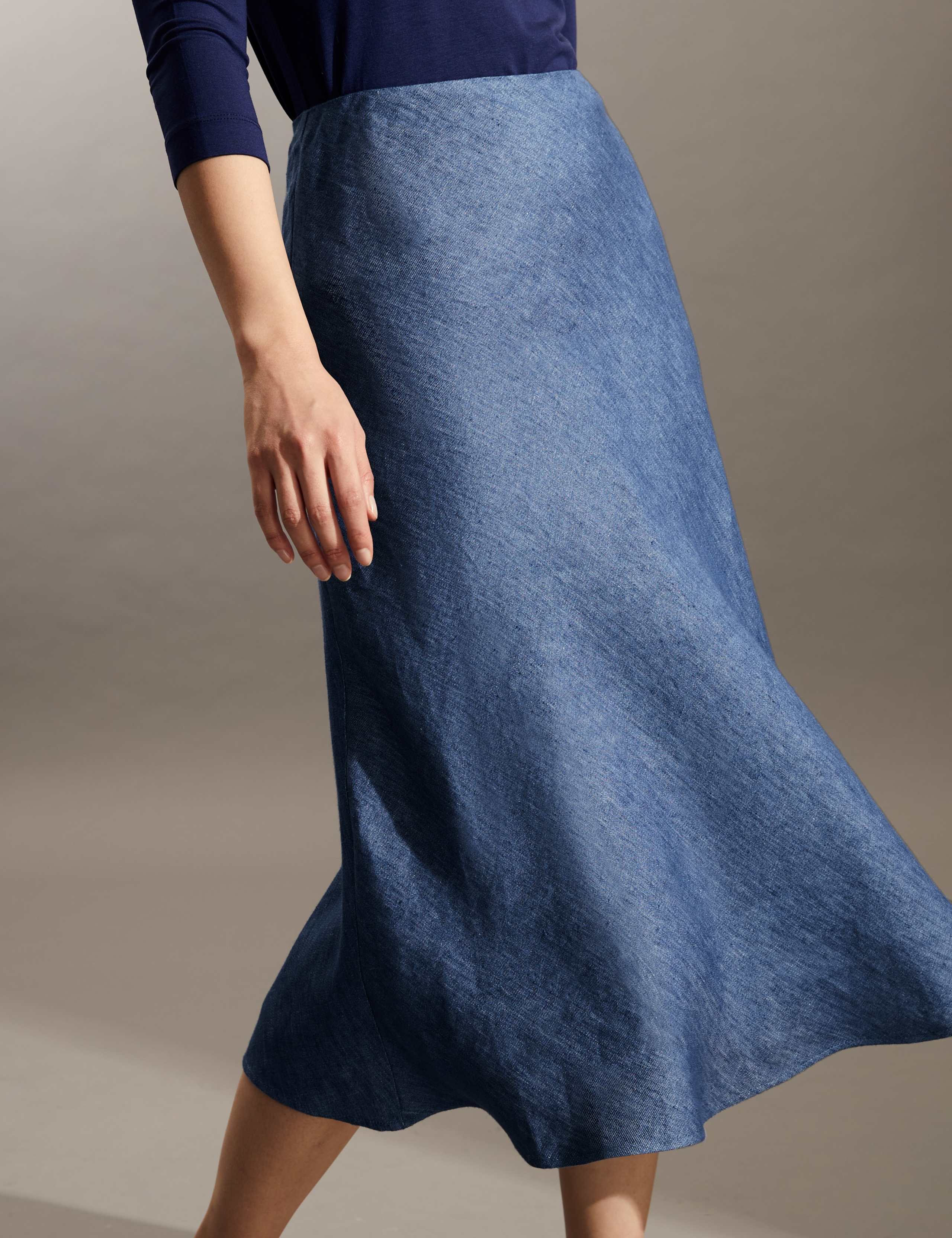 Pure Linen Midi Skater Skirt 4 of 6
