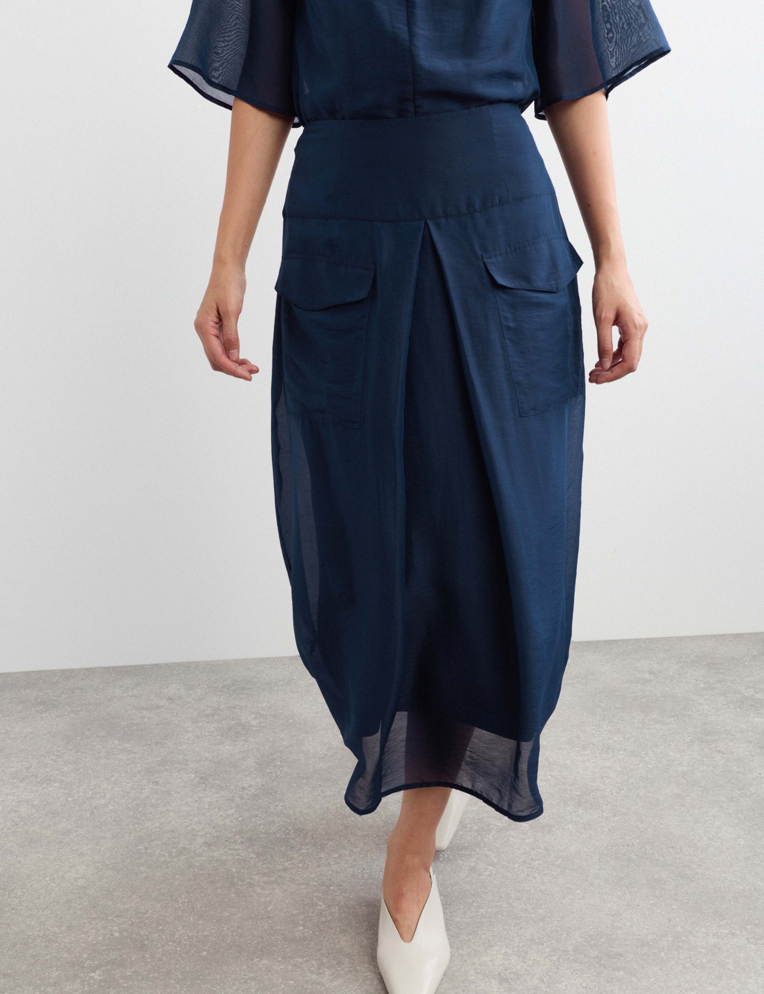 Lyocell Rich Pleat Front Midi Column Skirt 3 of 7