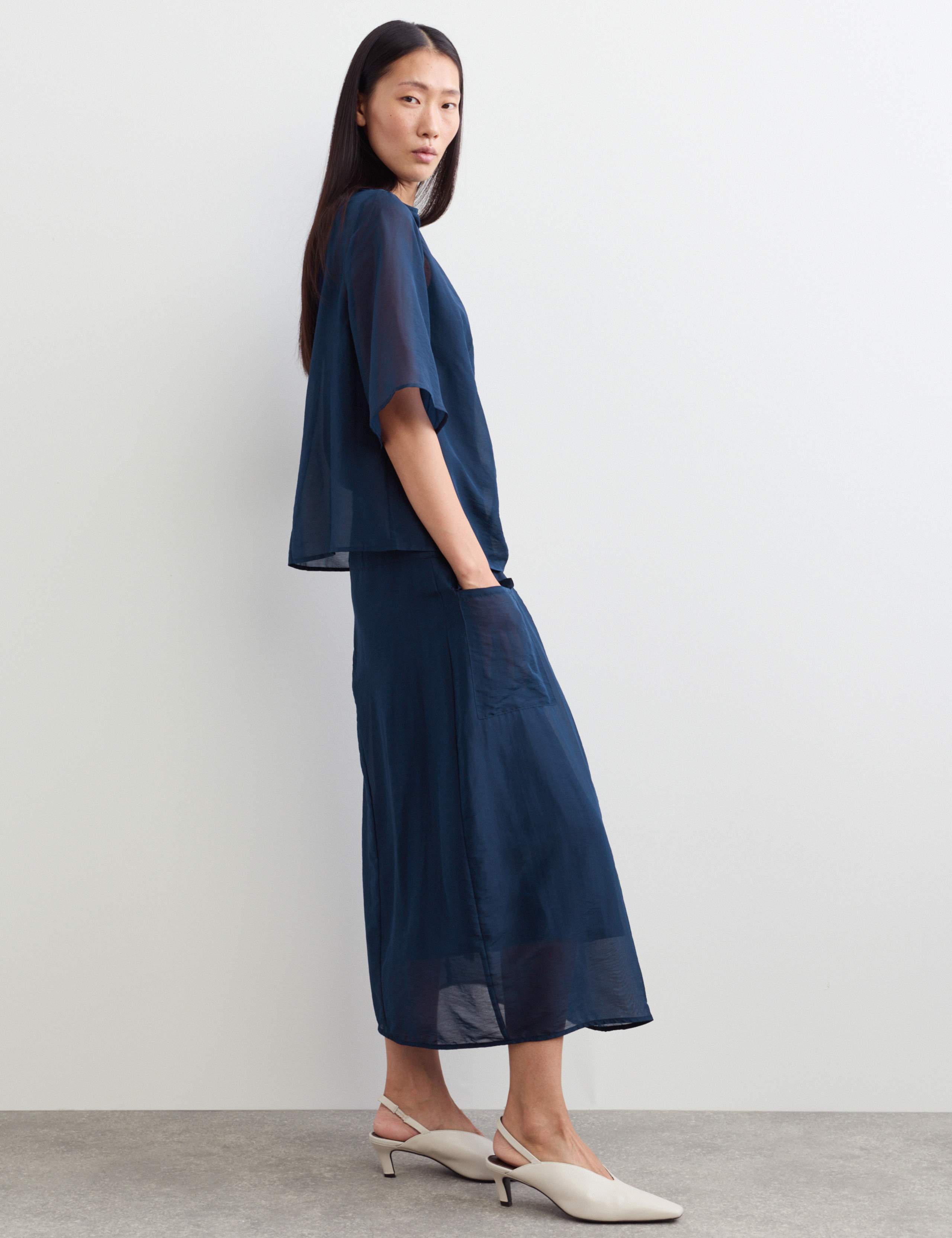 Lyocell Rich Pleat Front Midi Column Skirt 6 of 7