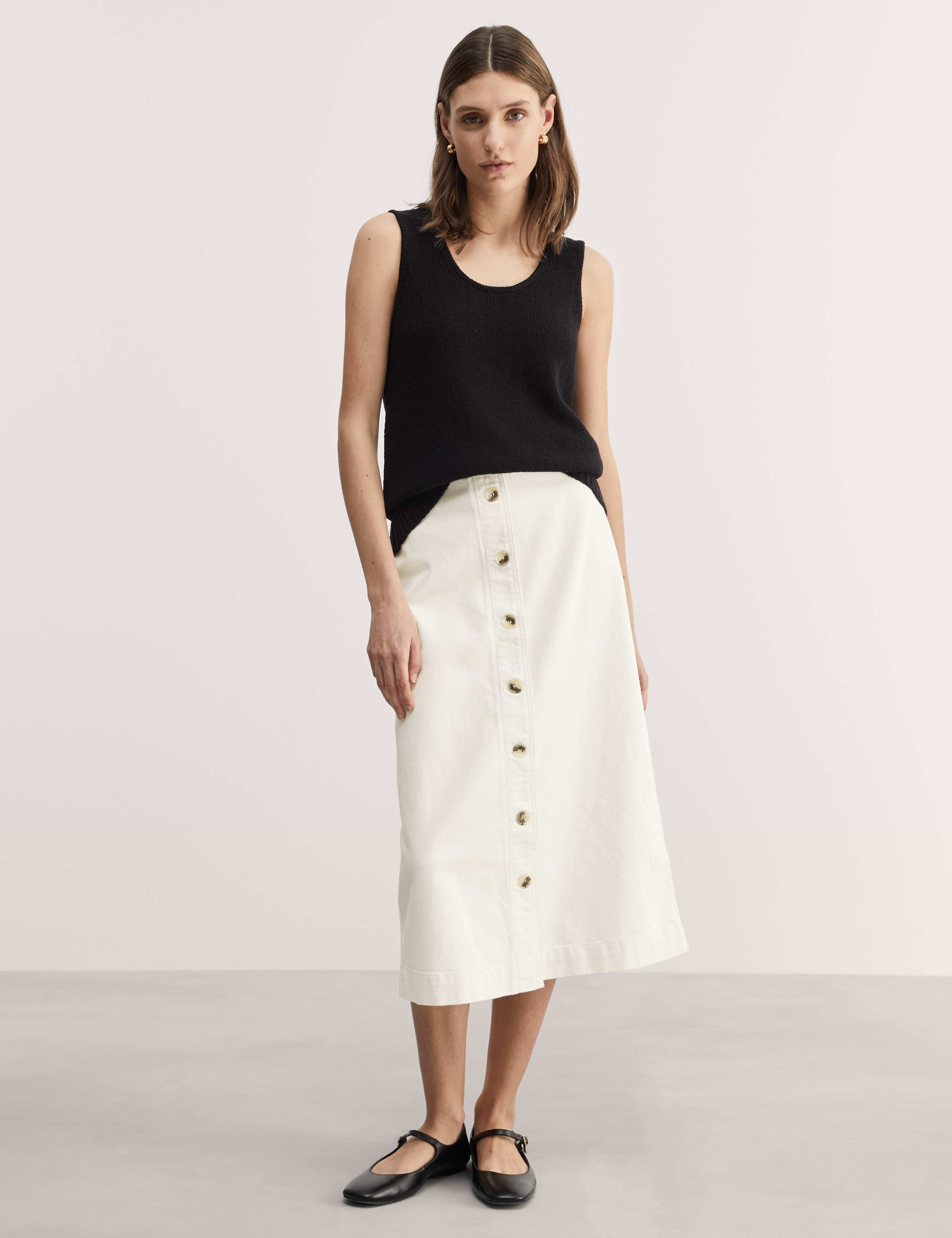 Denim Button Front Midi A-Line Skirt 1 of 5
