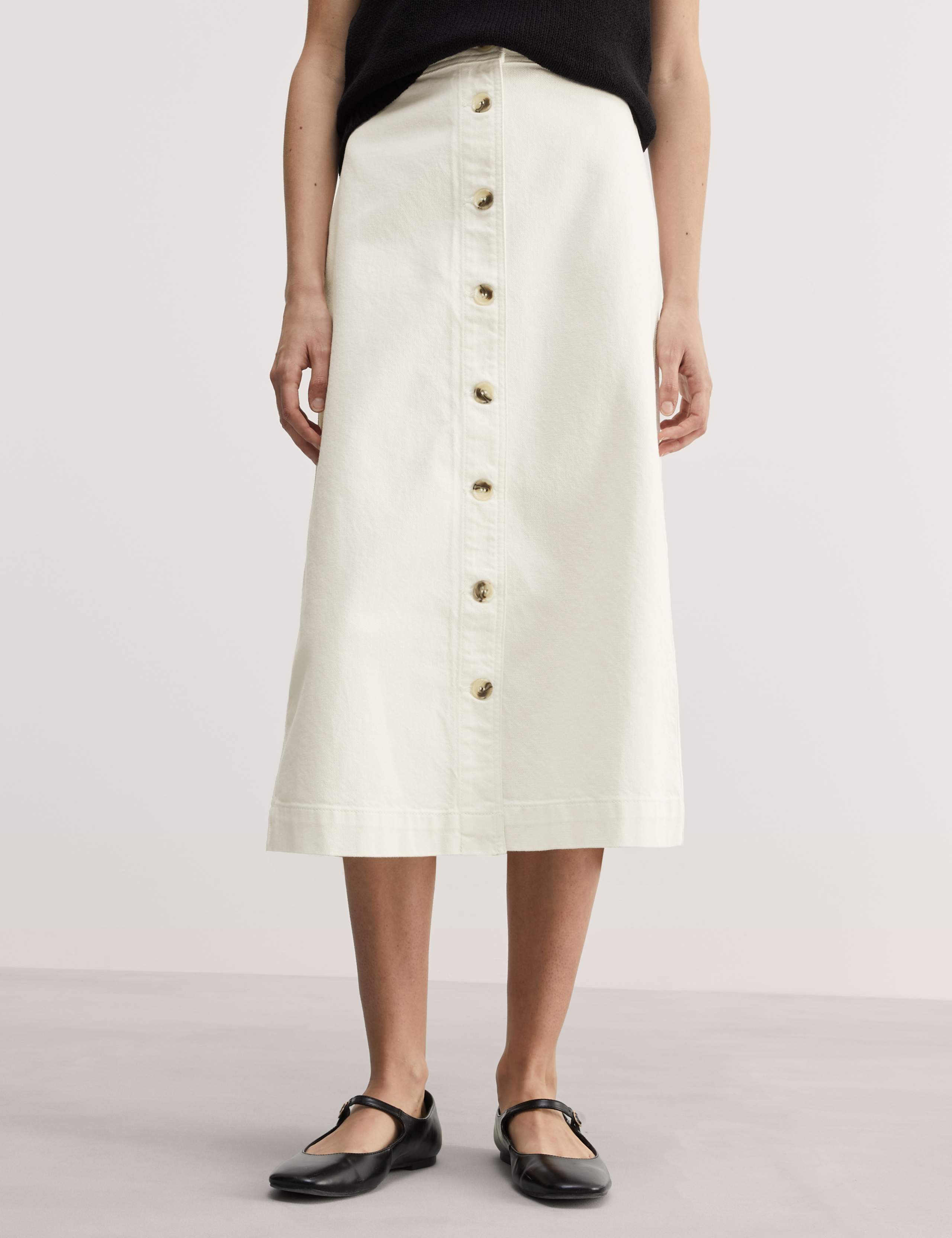 Denim Button Front Midi A-Line Skirt 3 of 5