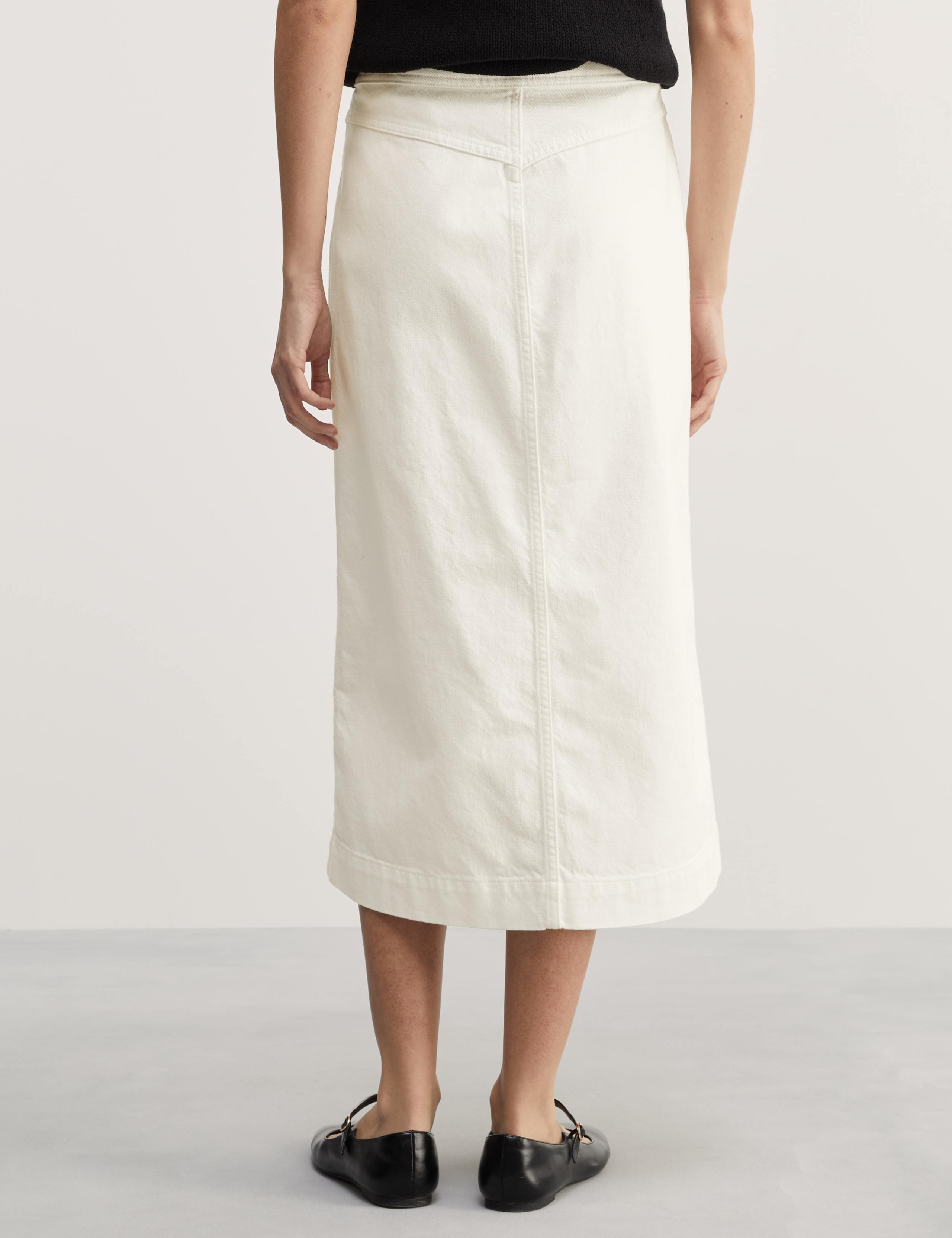 Denim Button Front Midi A-Line Skirt 5 of 5