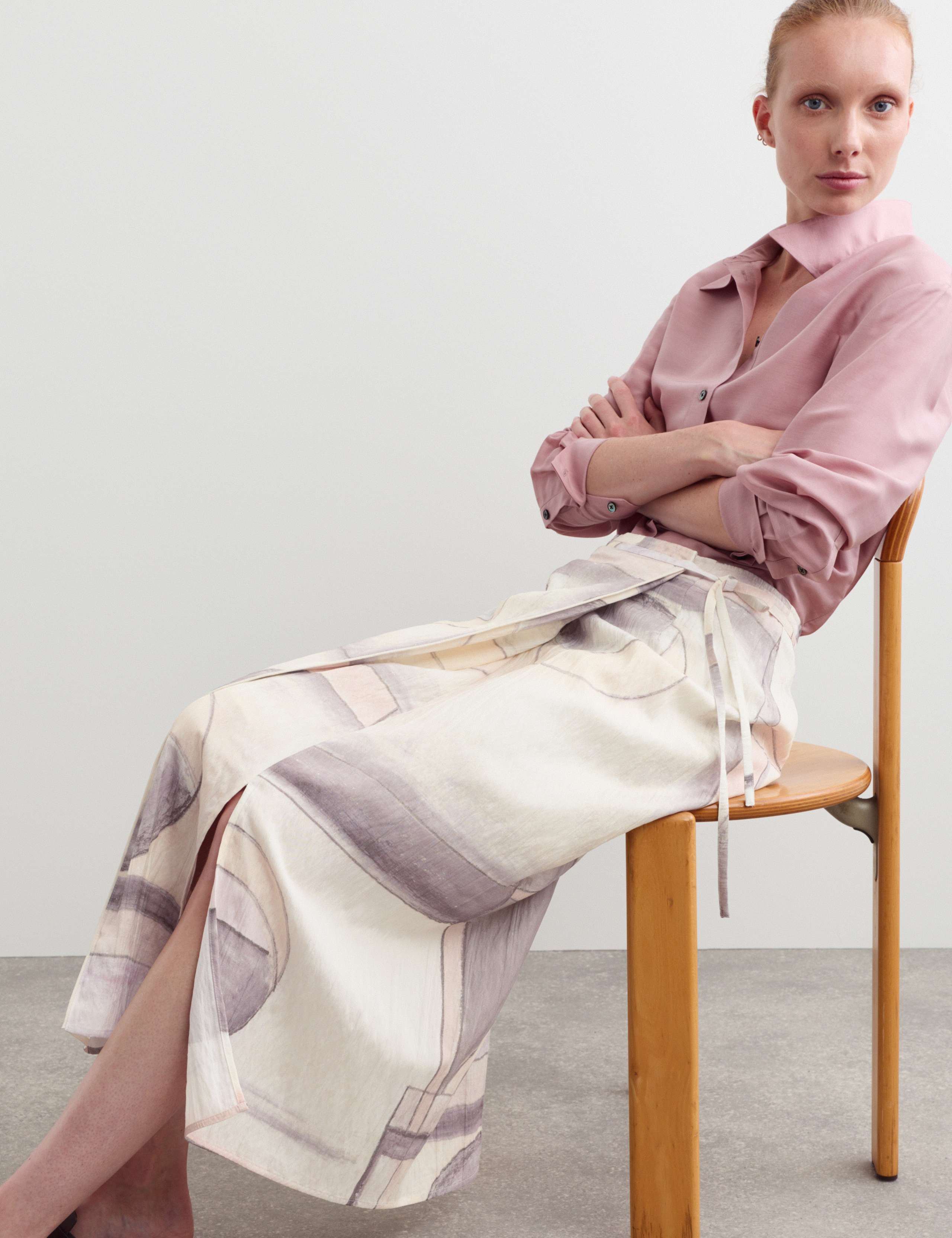 Watercolour Abstract Midi Wrap Skirt 1 of 6