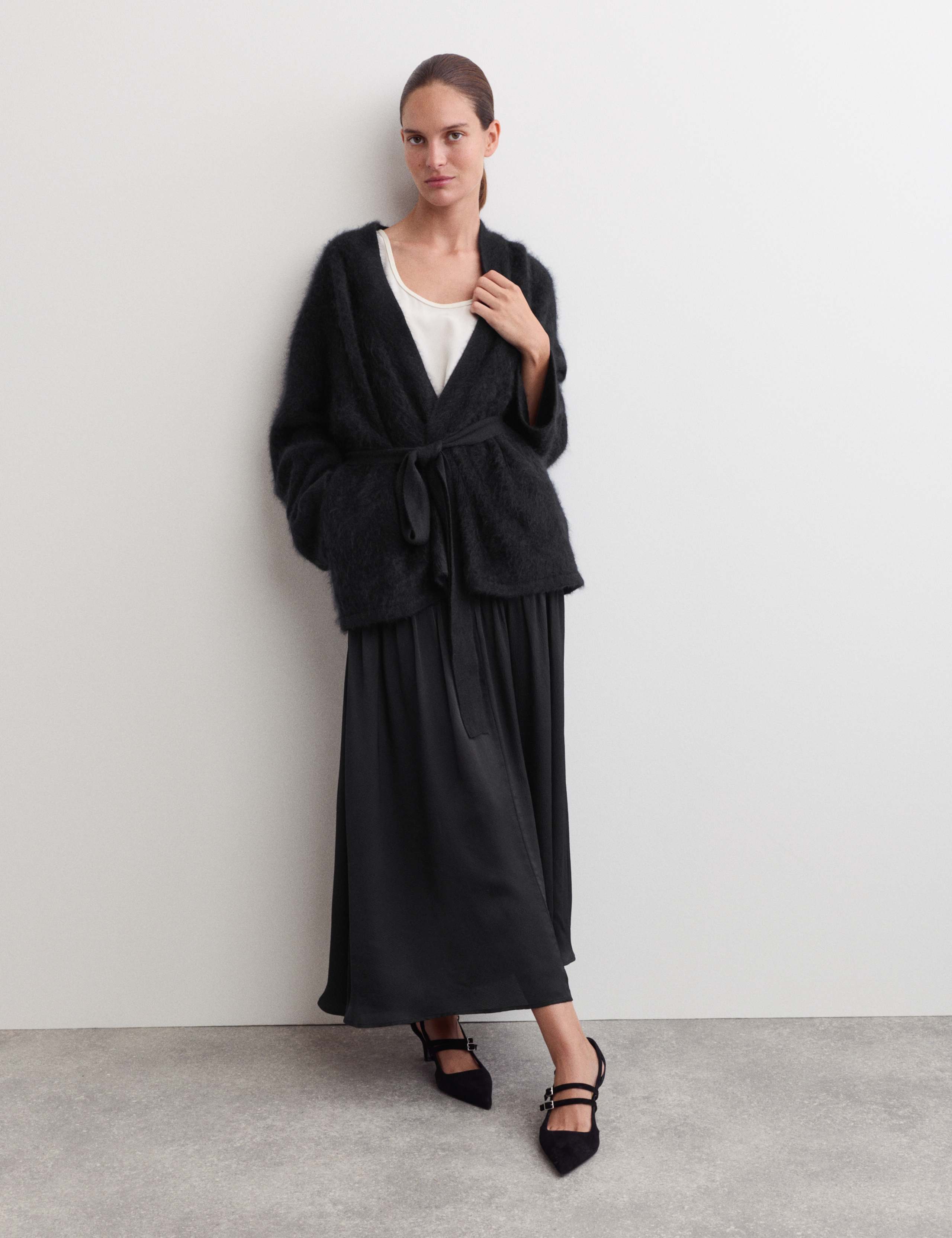 Satin Dropped Waist Maxi A-Line Skirt 3 of 7