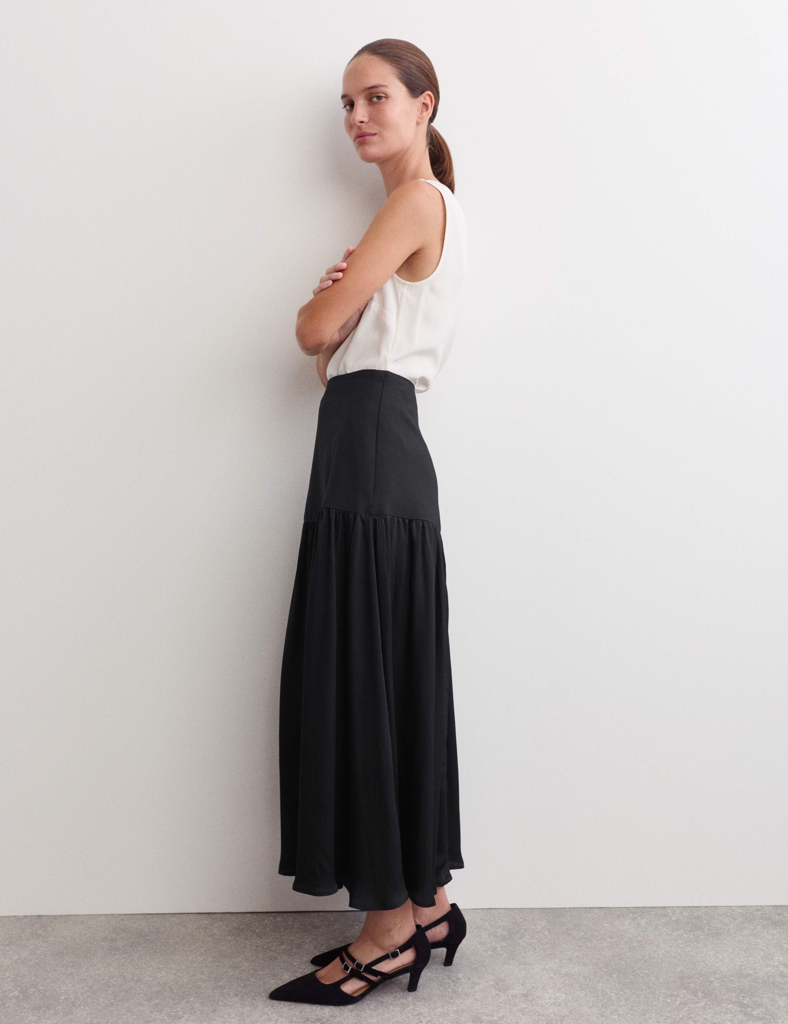 Wool Blend Shirred Midi Skirt 6 of 7
