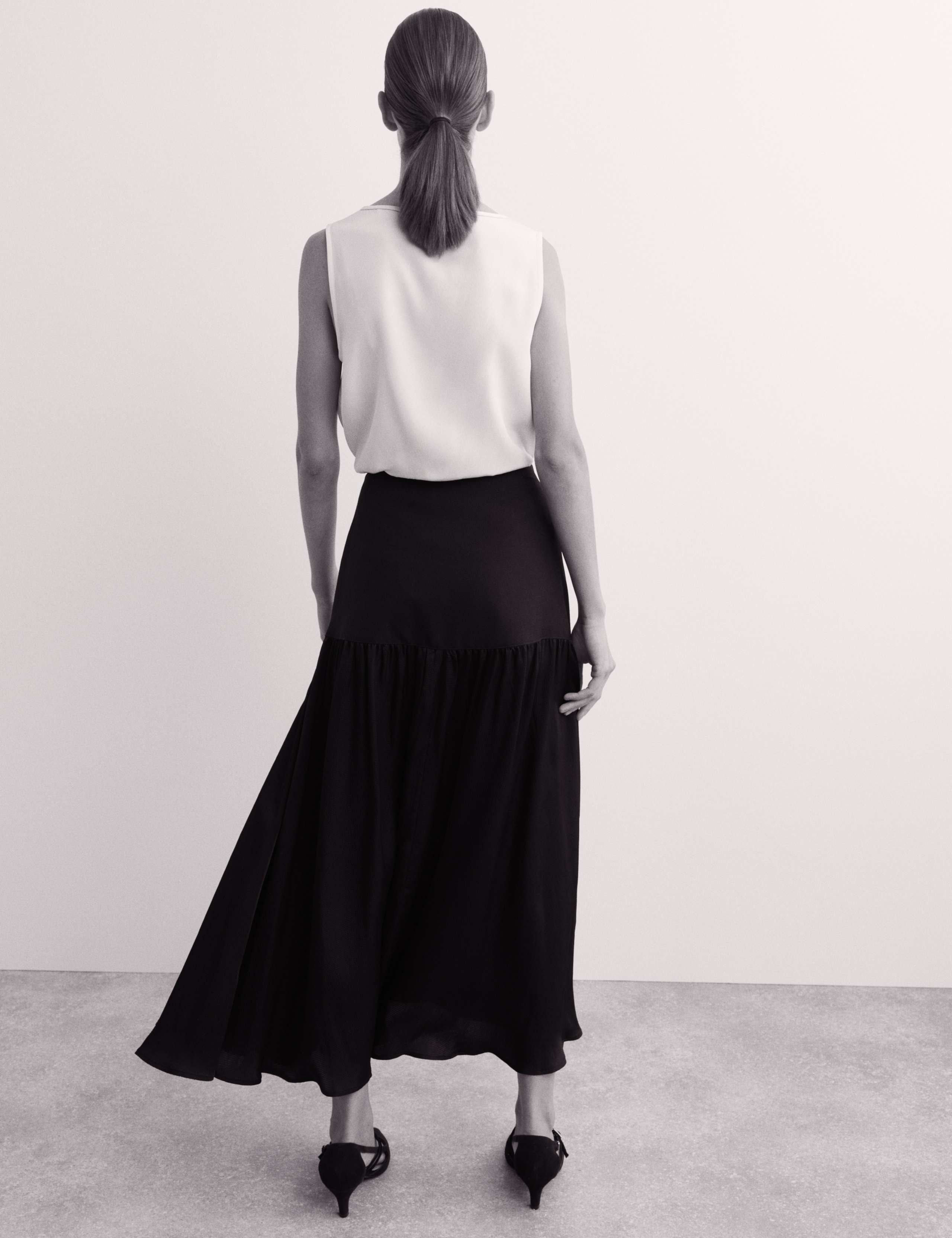 Satin Dropped Waist Maxi A-Line Skirt 7 of 7