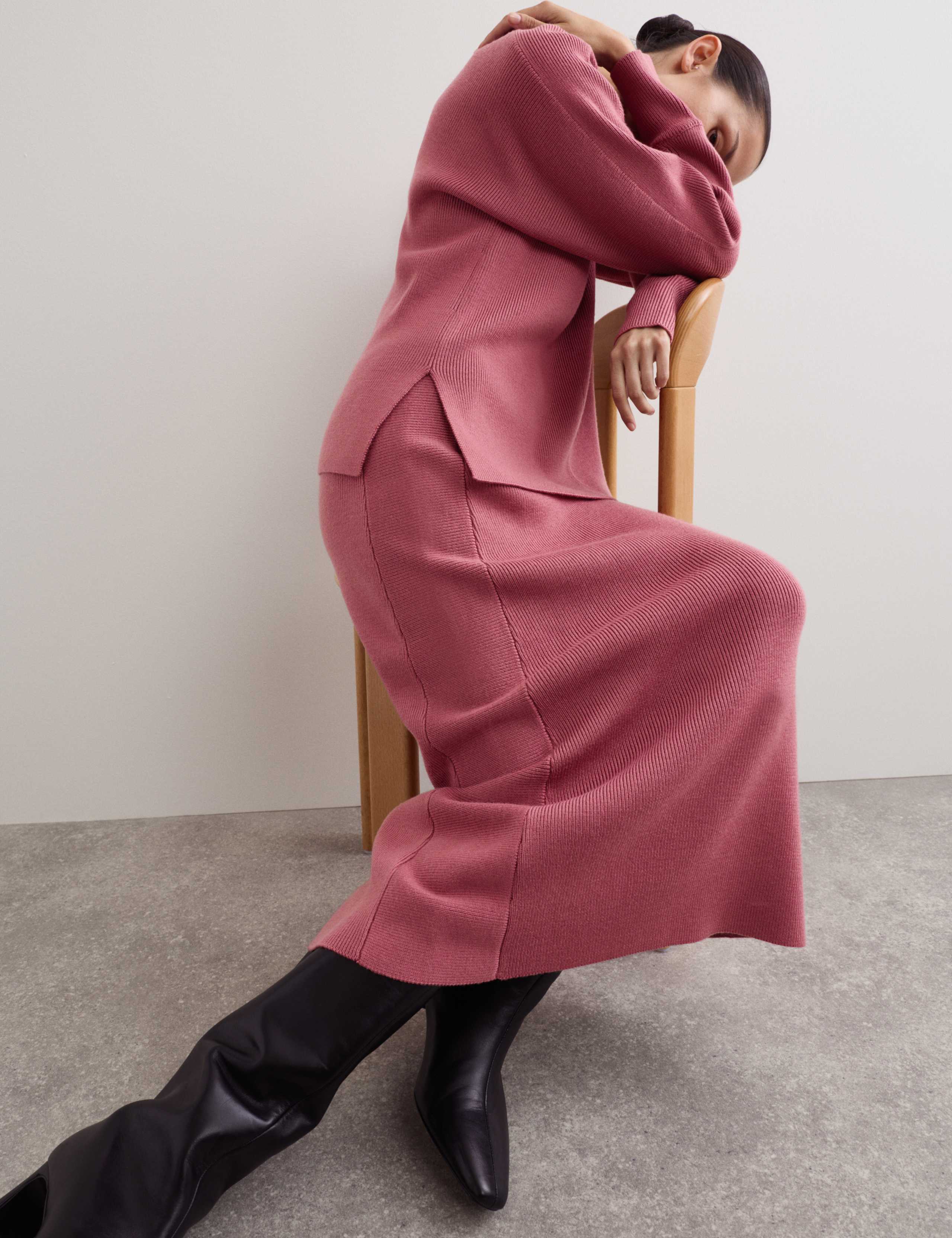 Pure Merino Wool Knitted Midi Skirt 4 of 6
