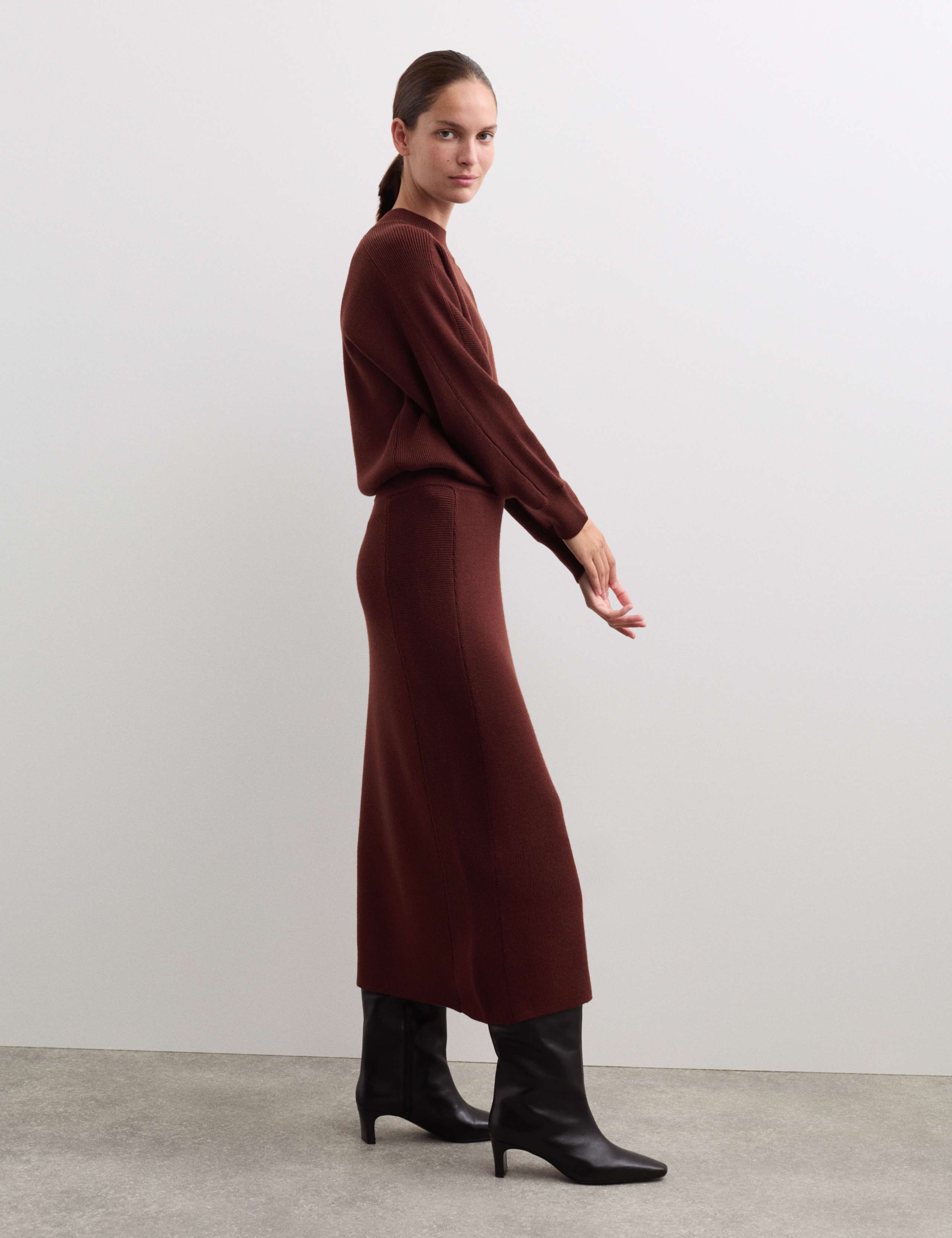 Pure Merino Wool Knitted Midi Skirt 5 of 6