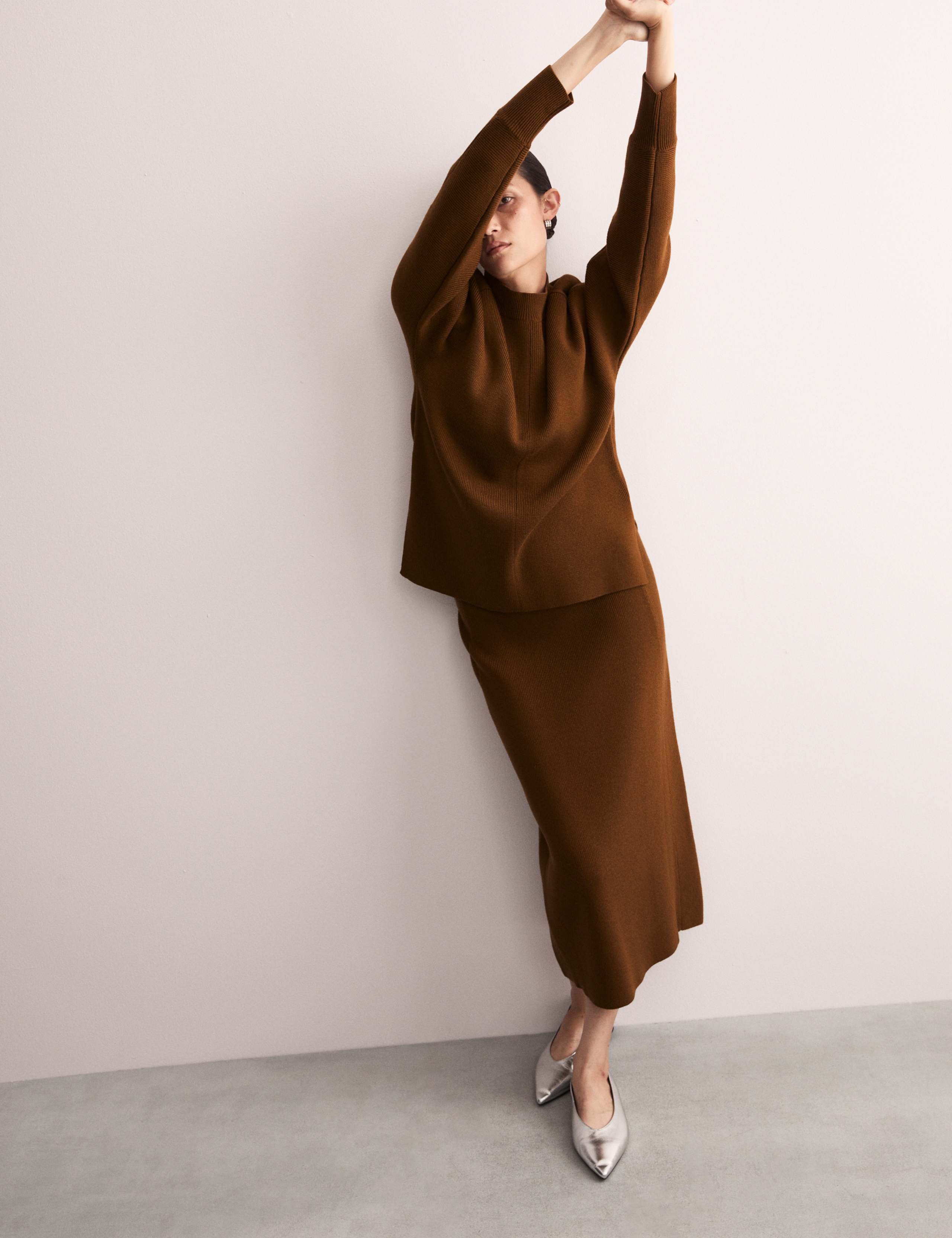 Pure Merino Wool Knitted Midi Skirt 3 of 7