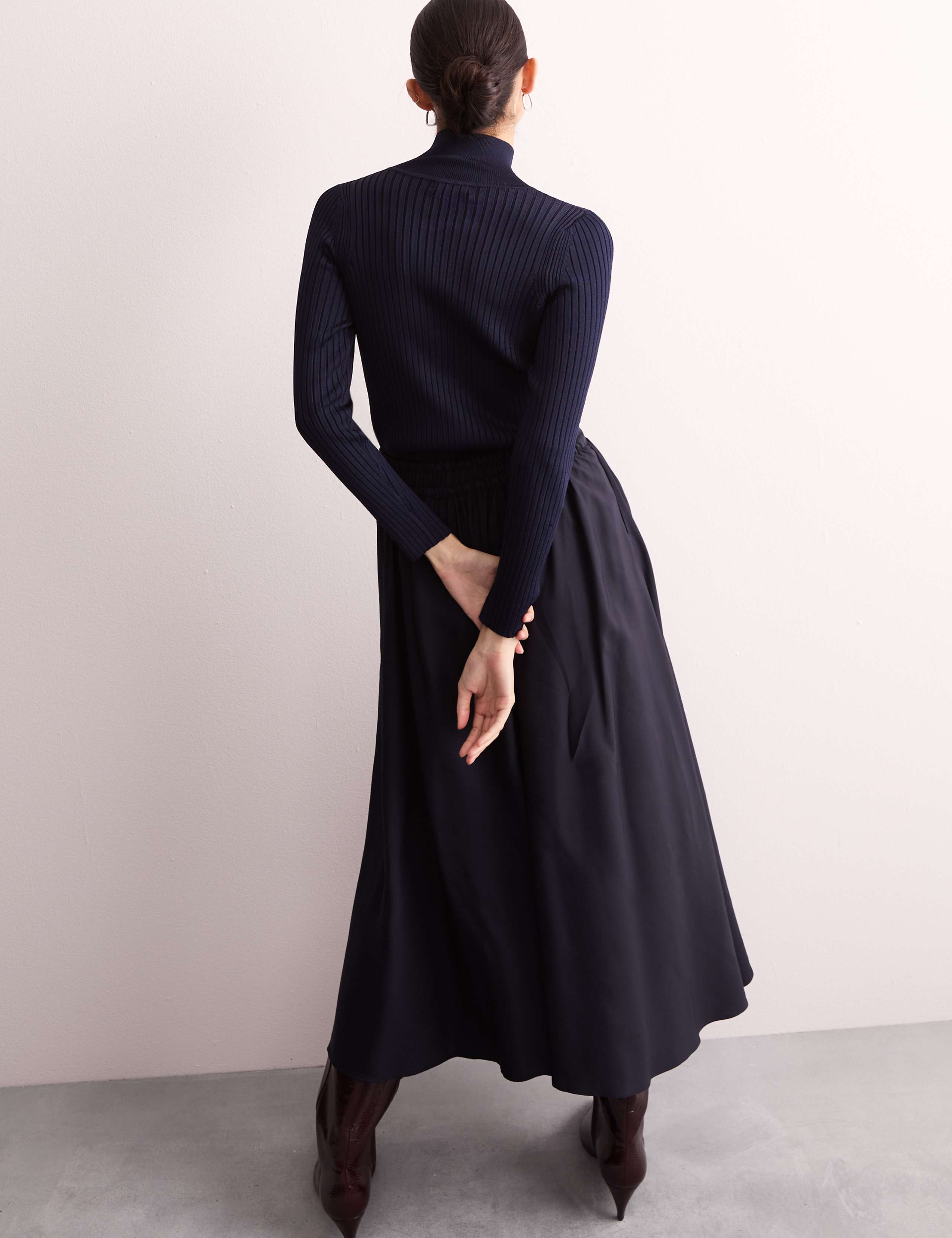 Pleated Twill Midi A-Line Skirt 5 of 7