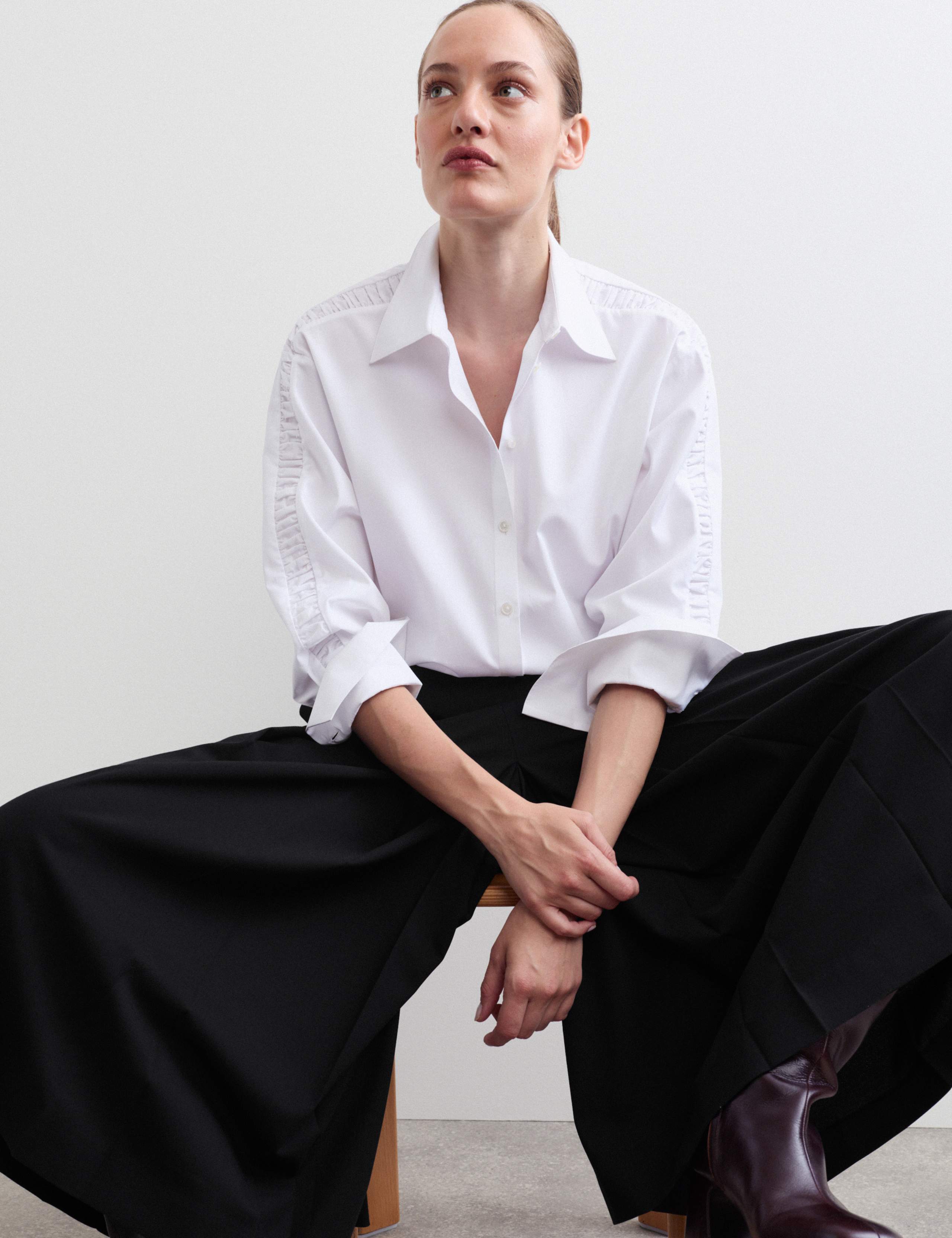 Pleated Wide Leg Culottes with Wool 1 of 8
