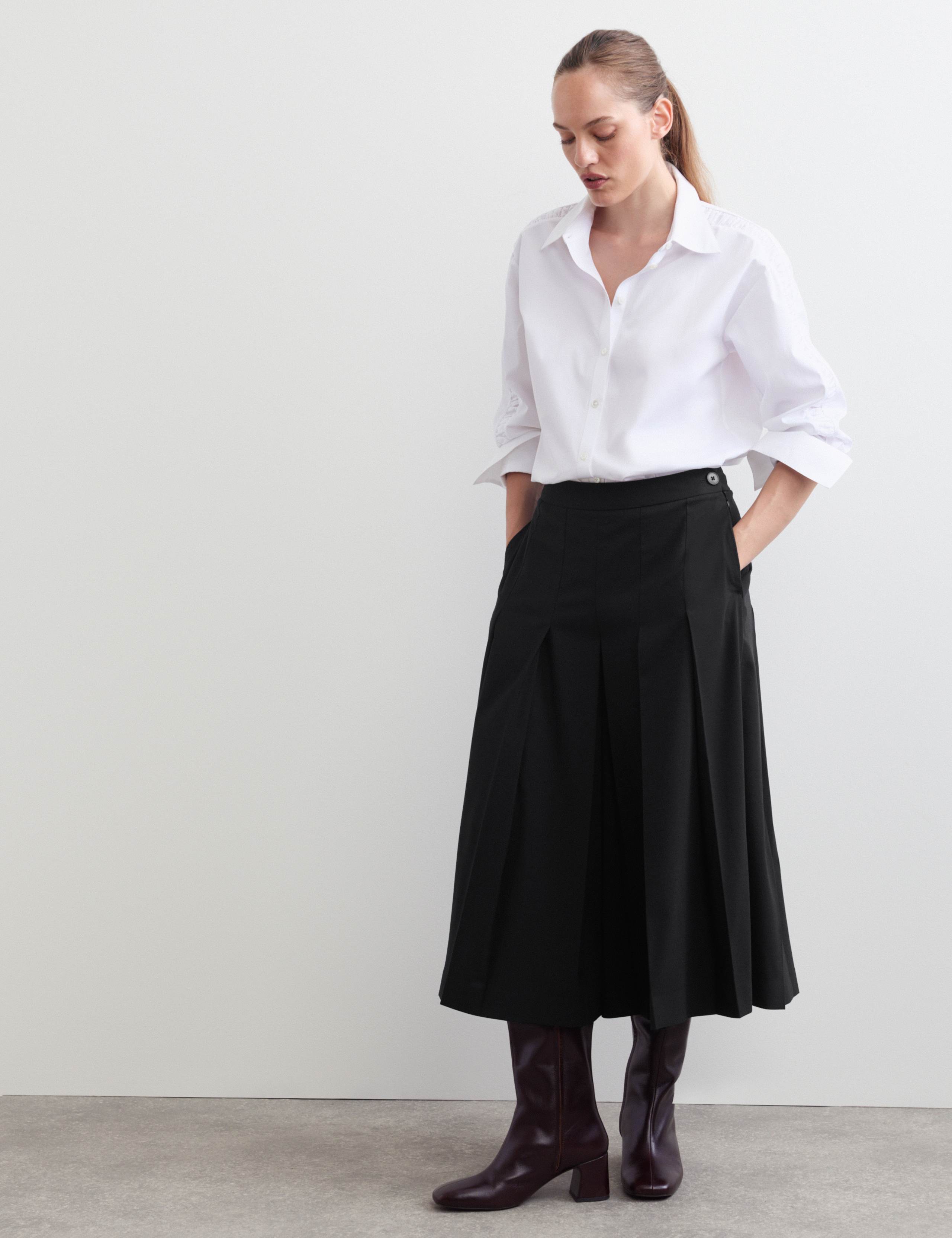 Pleated Wide Leg Culottes with Wool 3 of 8