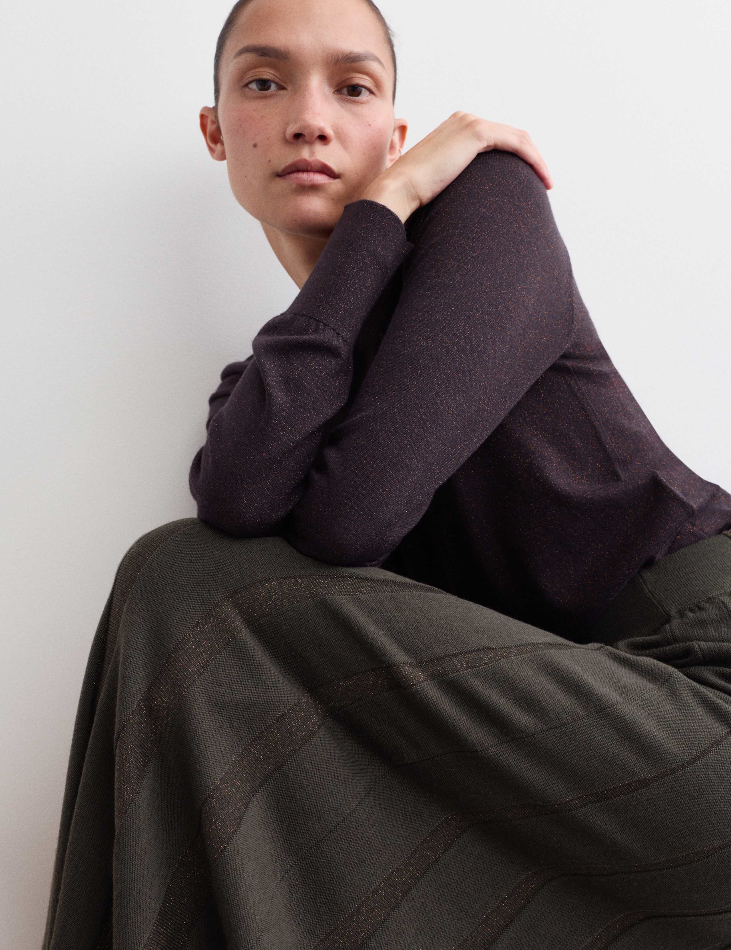 Wool Rich Metallic Pleated Knitted Midaxi A-Line Skirt 5 of 7