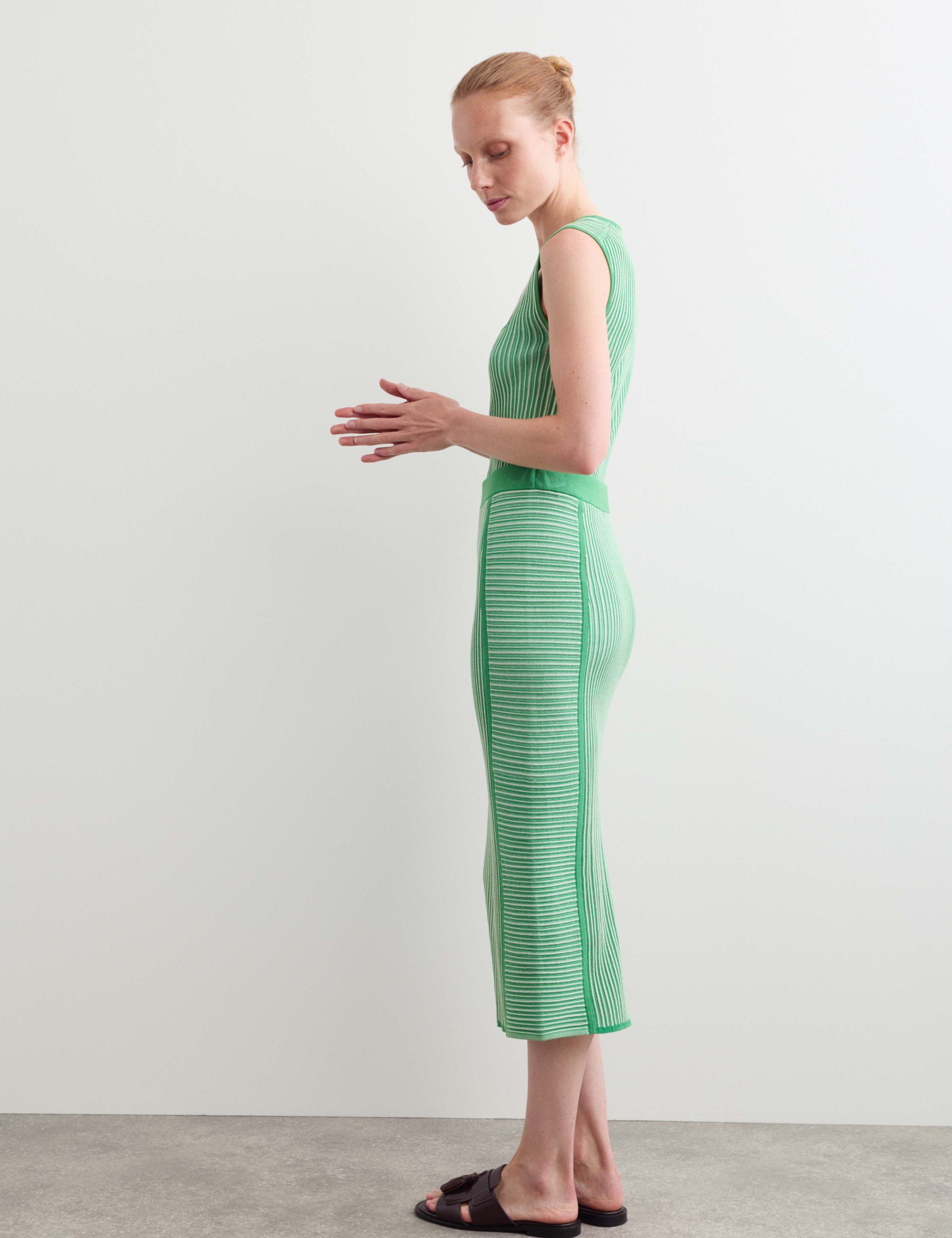 Lyocell Rich Striped Midi Column Skirt 5 of 6