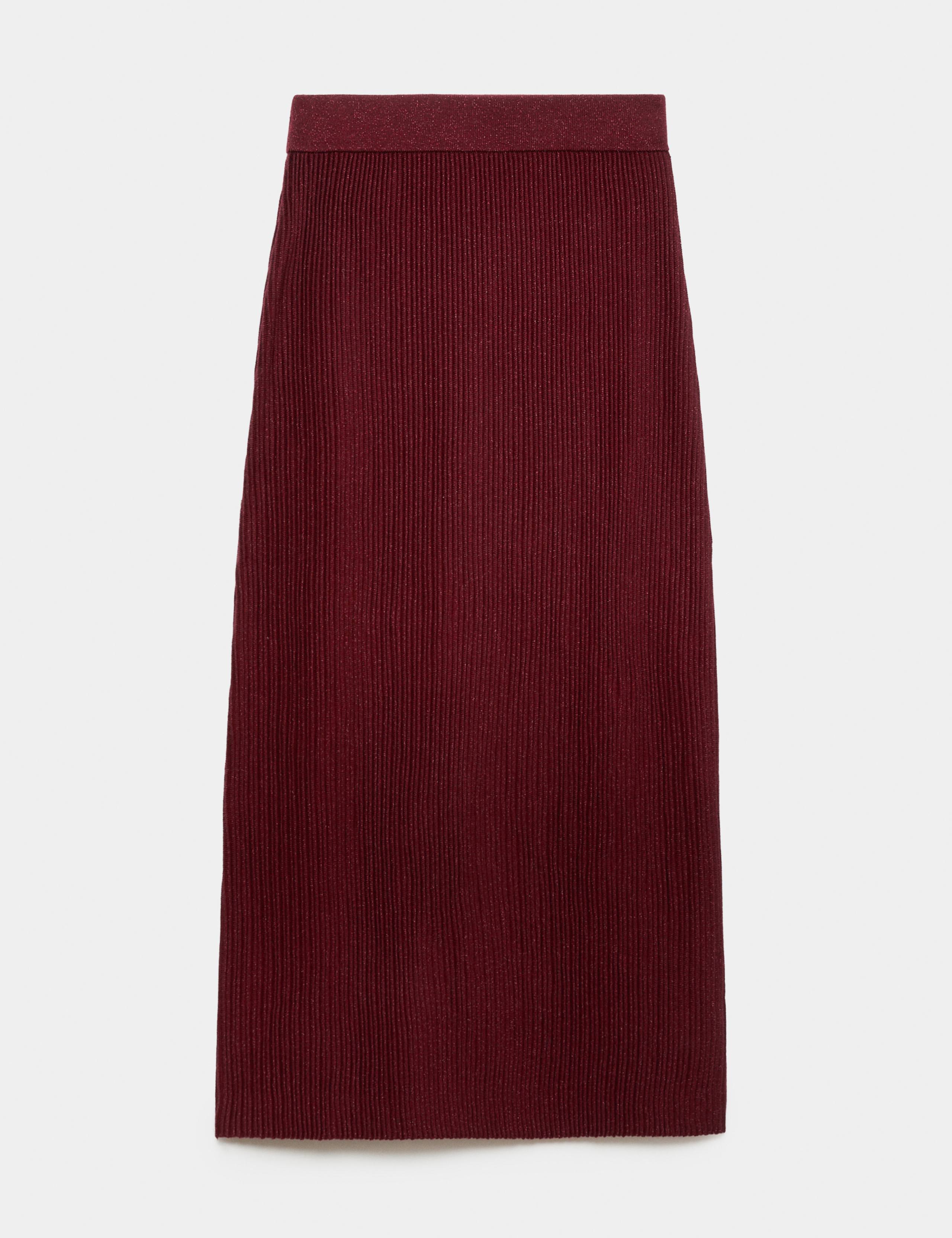 Merino Wool Rich Sparkly Ribbed Midi Column Skirt 1 of 1