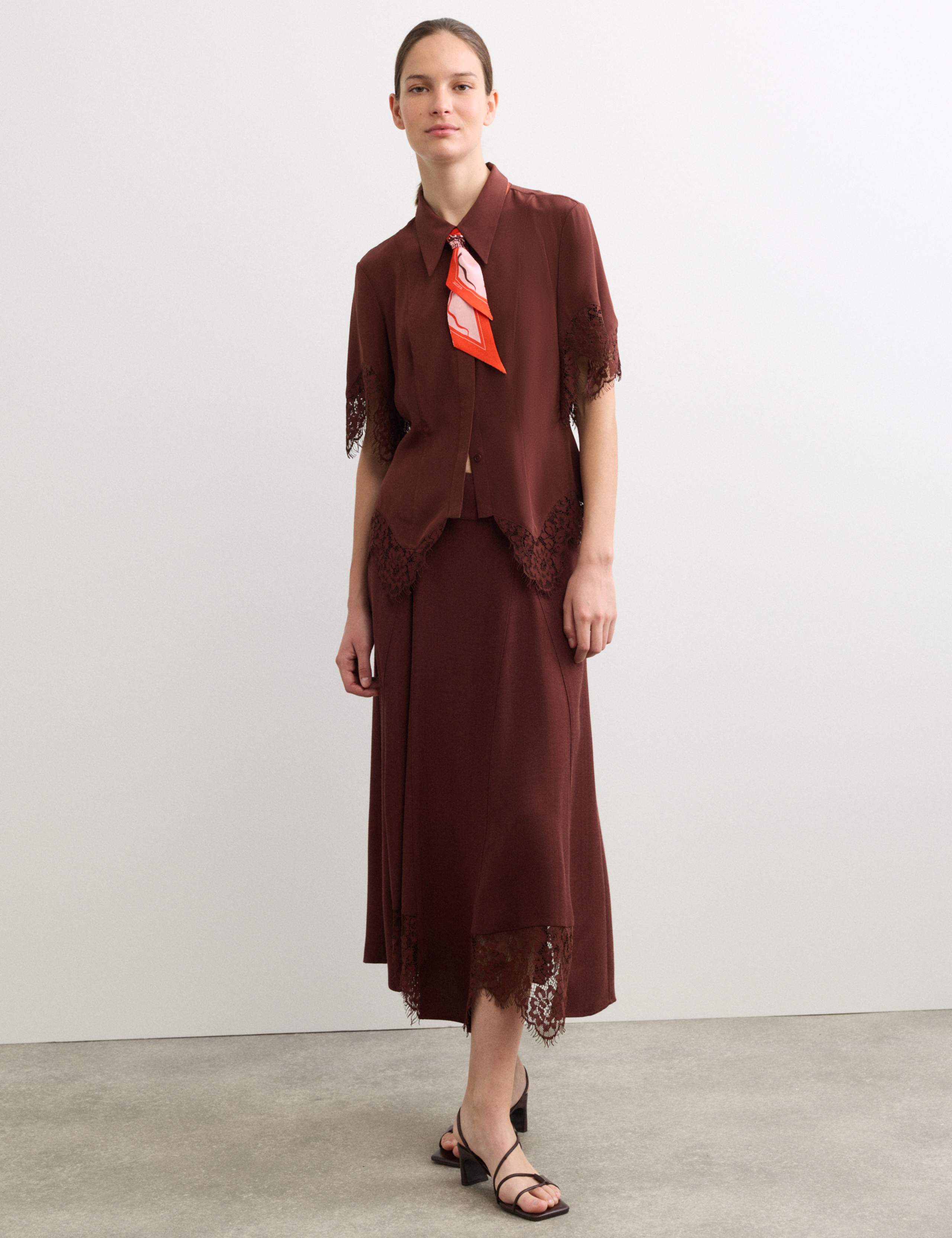 Lace Insert Midi Slip Skirt 3 of 6