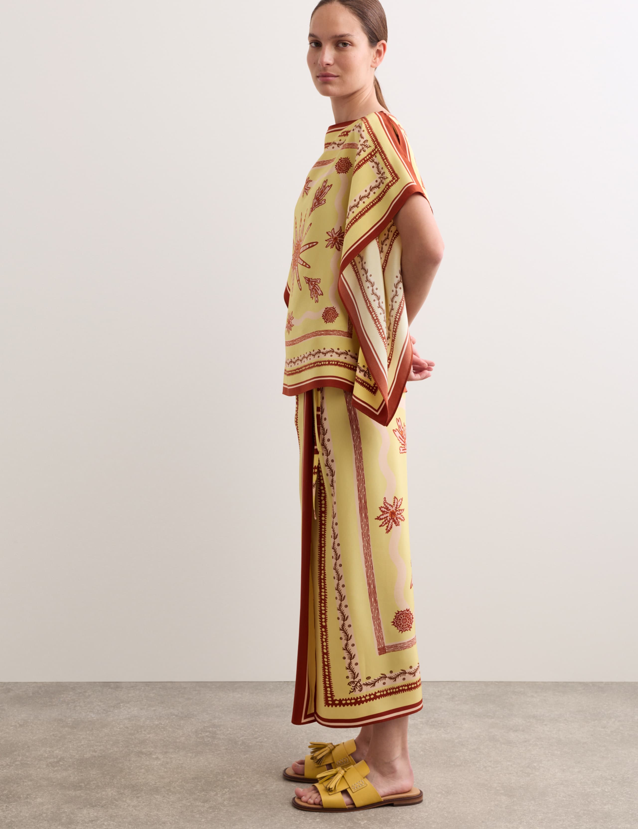 Pure Silk Scarf Print Midi Wrap Skirt 5 of 8